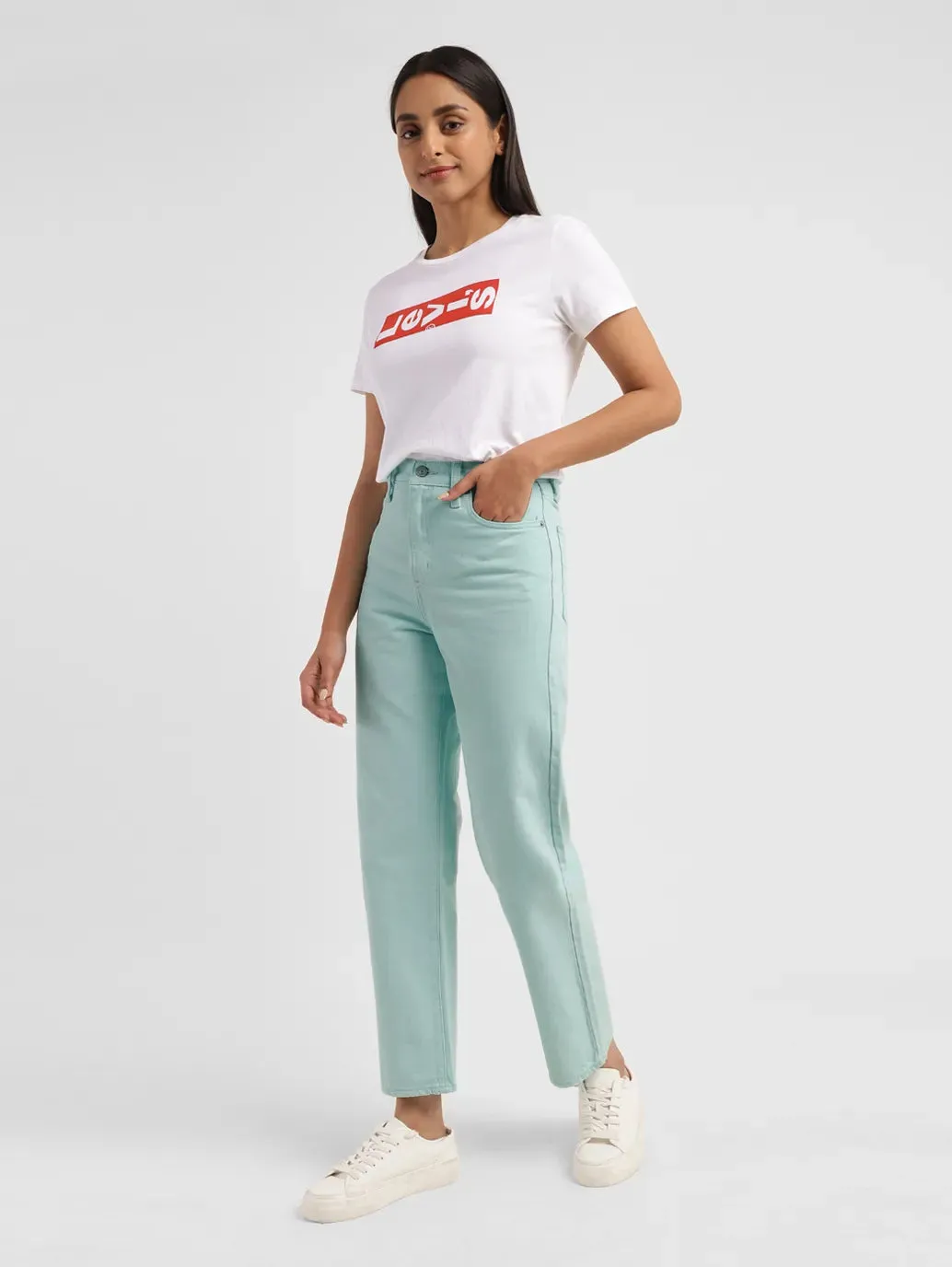 Women's Green Ribcage Straight Ankle Fit High Rise Jeans Straight Leg