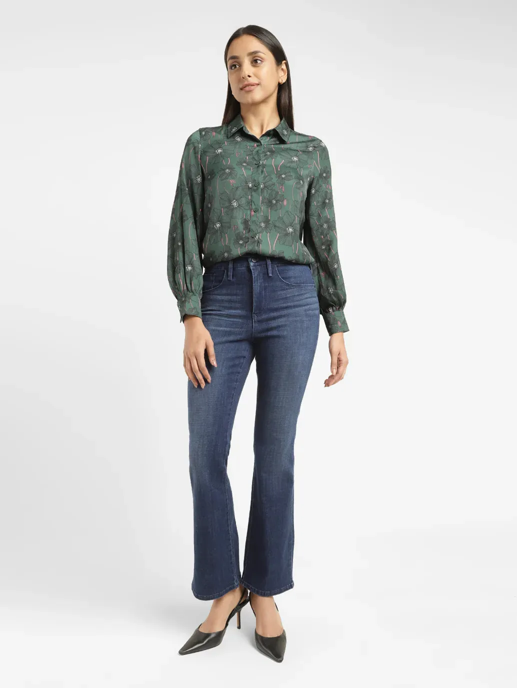 Brunch Outfit Casual Rugged Feel Women's Redloop 725 Blue Flared Fit High Rise Jeans