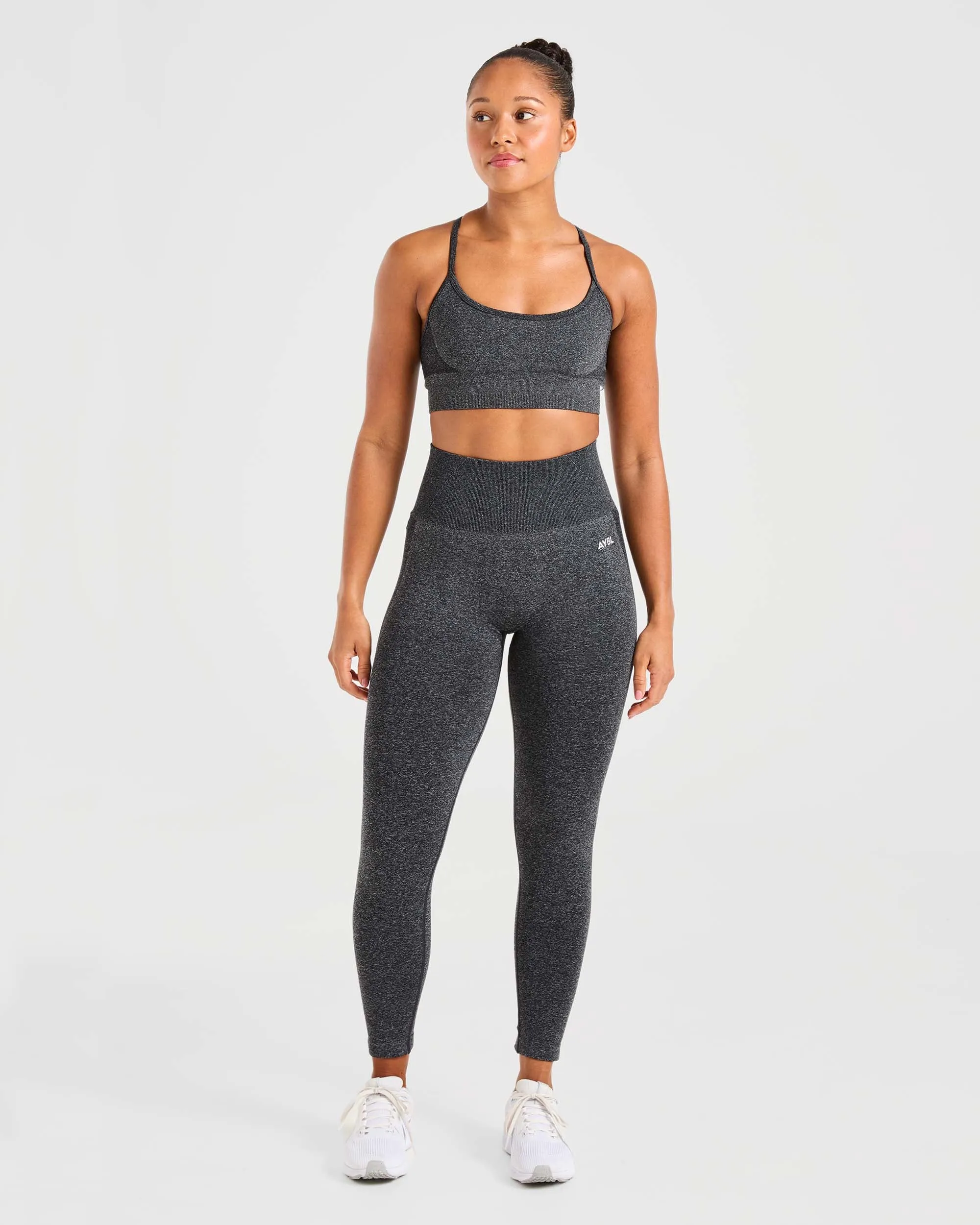 Green fitness wear Smooth Surface Empower Seamless Sports Bra - Black Marl