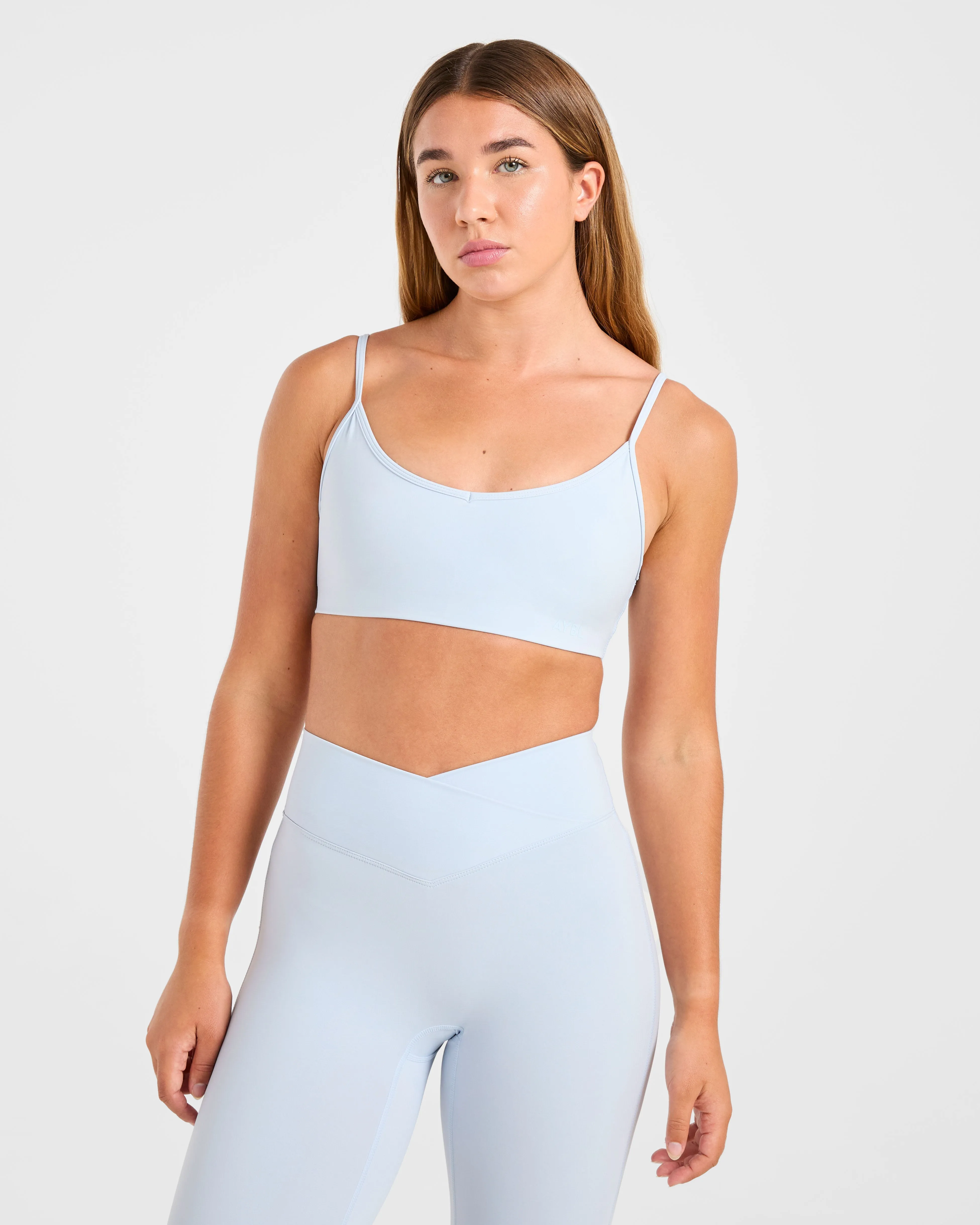 Sculpt Wrap Sports Bra - Iced Blue Interlock Stitching