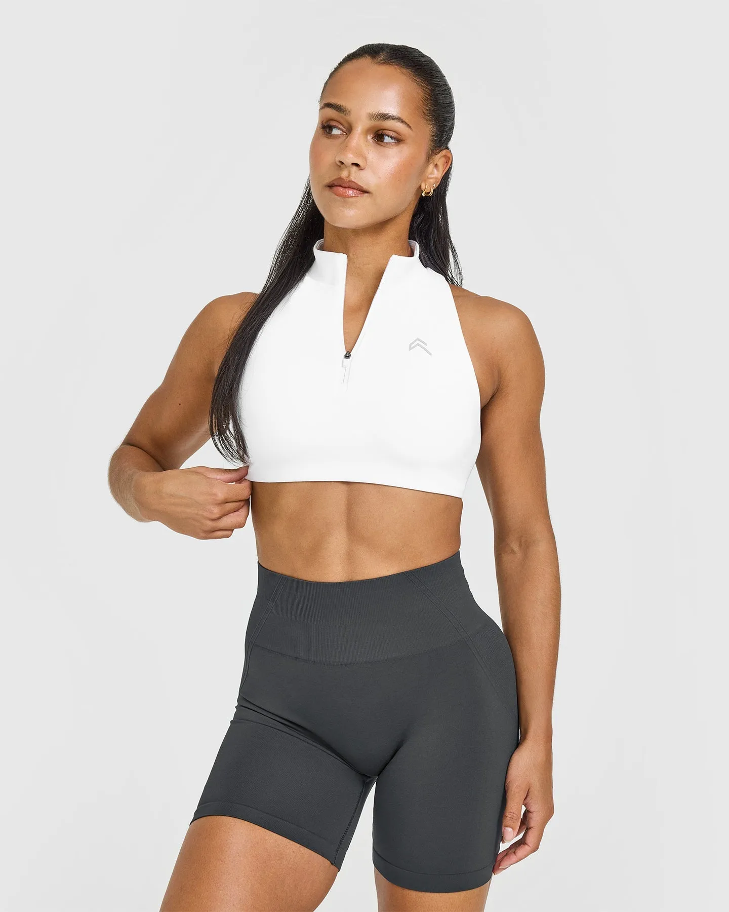 Attitude EasyLift? Zip High Neck Sports Bra | White Soft Structure Front Zip Closure