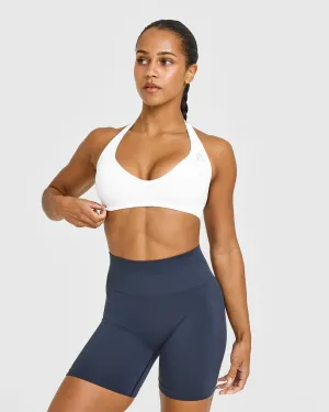 Drawstring closure collection Effortless Seamless Halter Neck Sports Bra | White