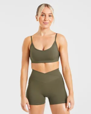 Sculpt Wrap Sports Bra - Deep Khaki adjustable material