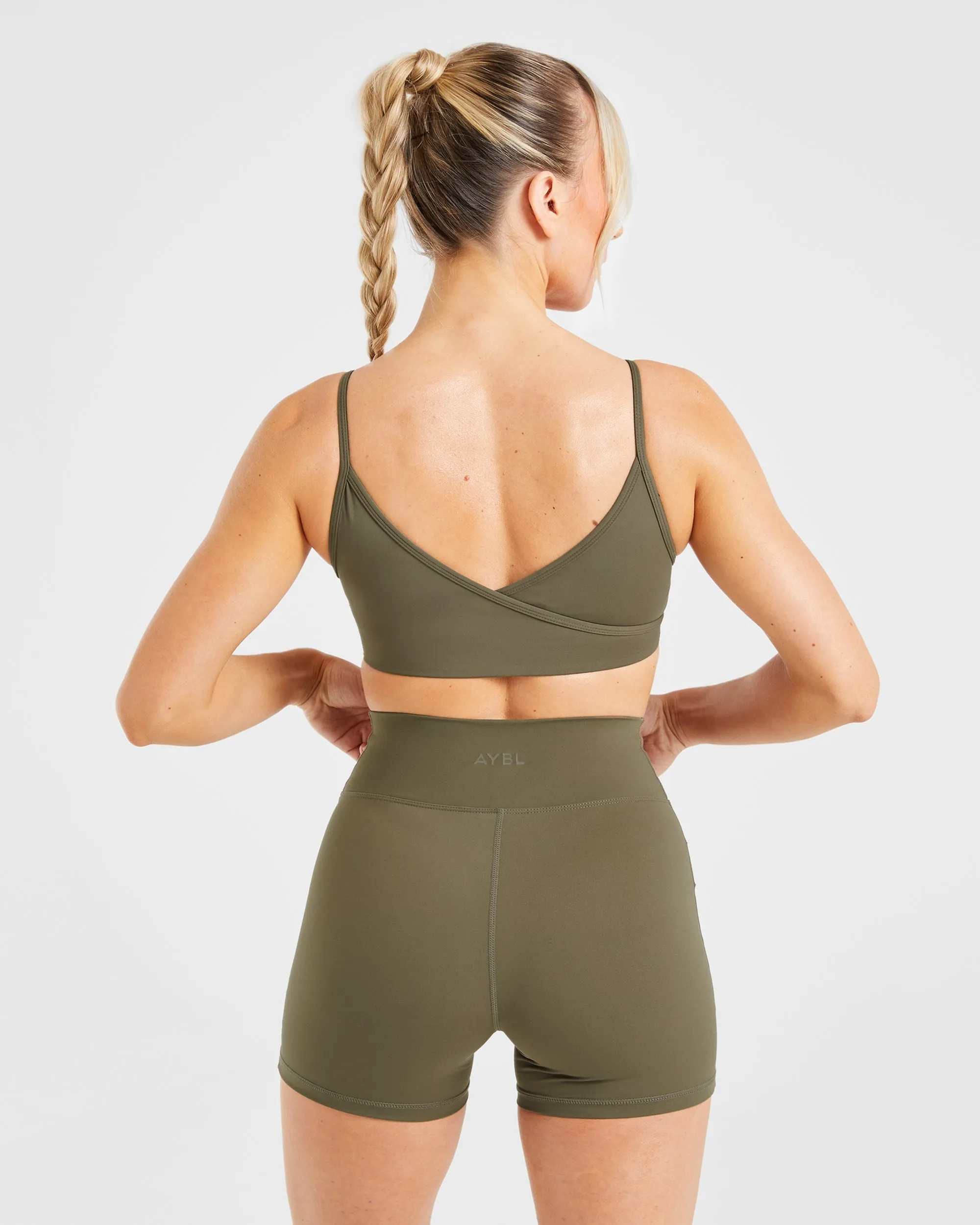 Accessorized Sculpt Wrap Sports Bra - Deep Khaki