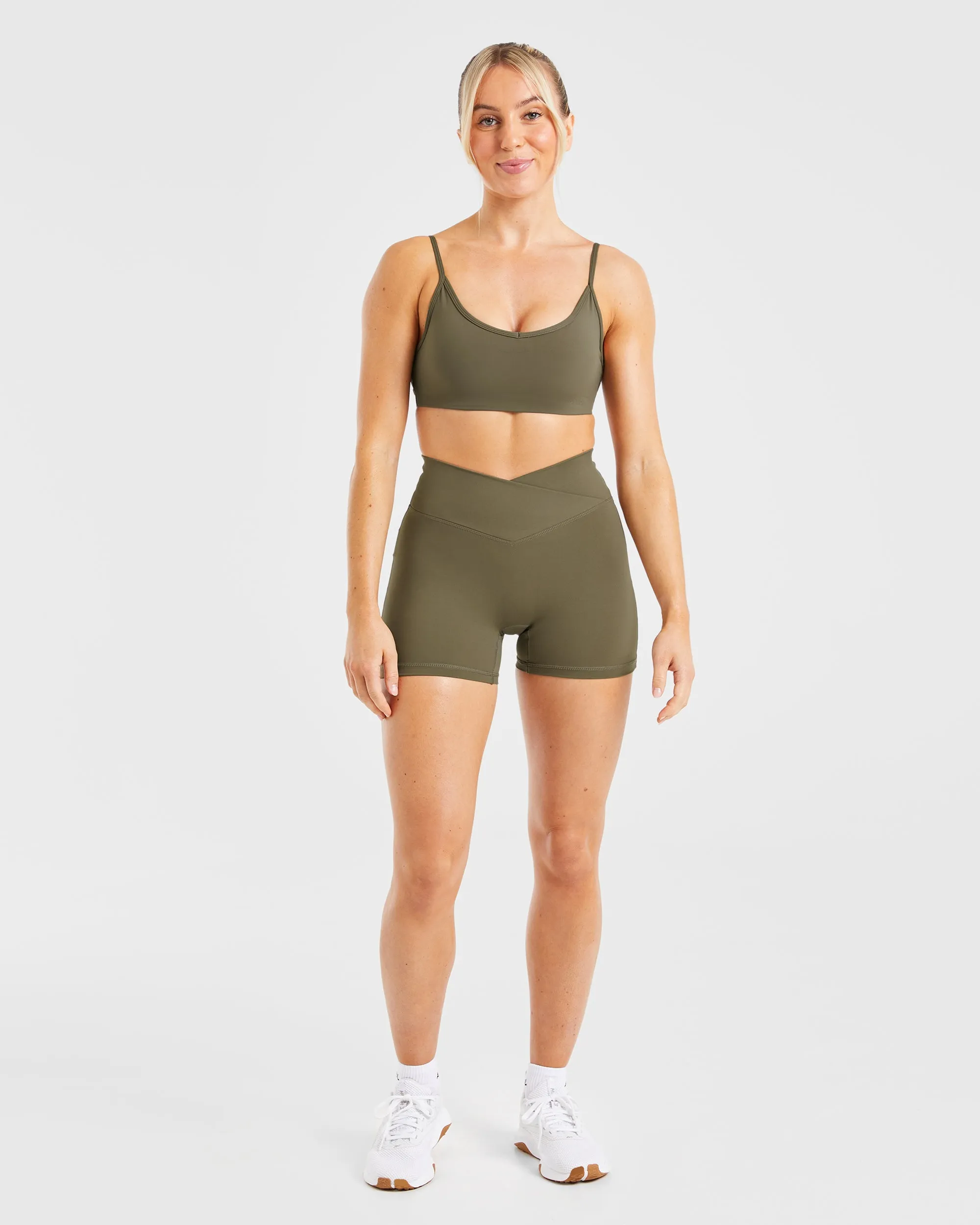 Sculpt Wrap Sports Bra - Deep Khaki Embellished
