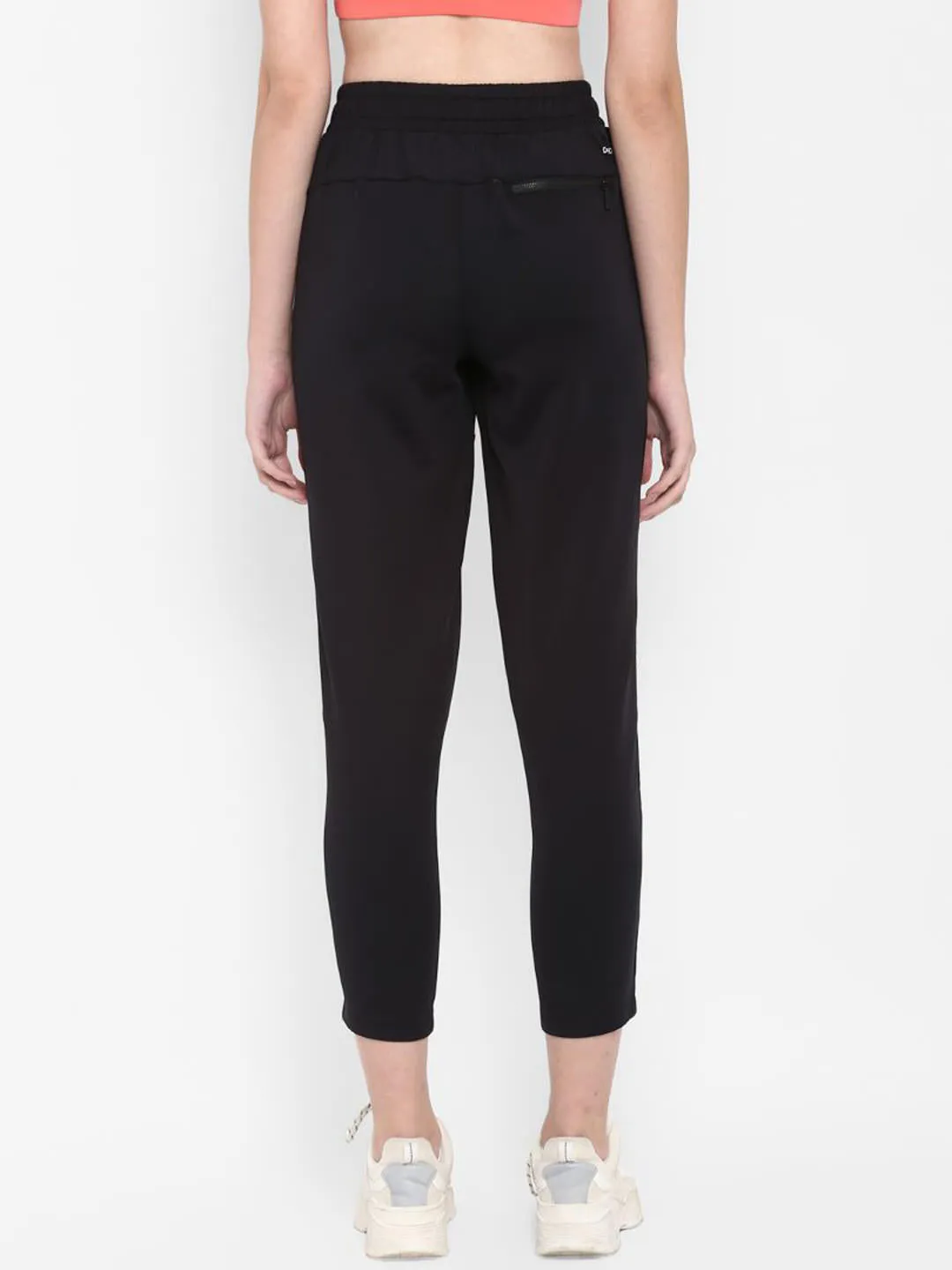 Alcis Women Black Solid Straight-Fit Track Pants Stretch Motion DoubleLayeredHem