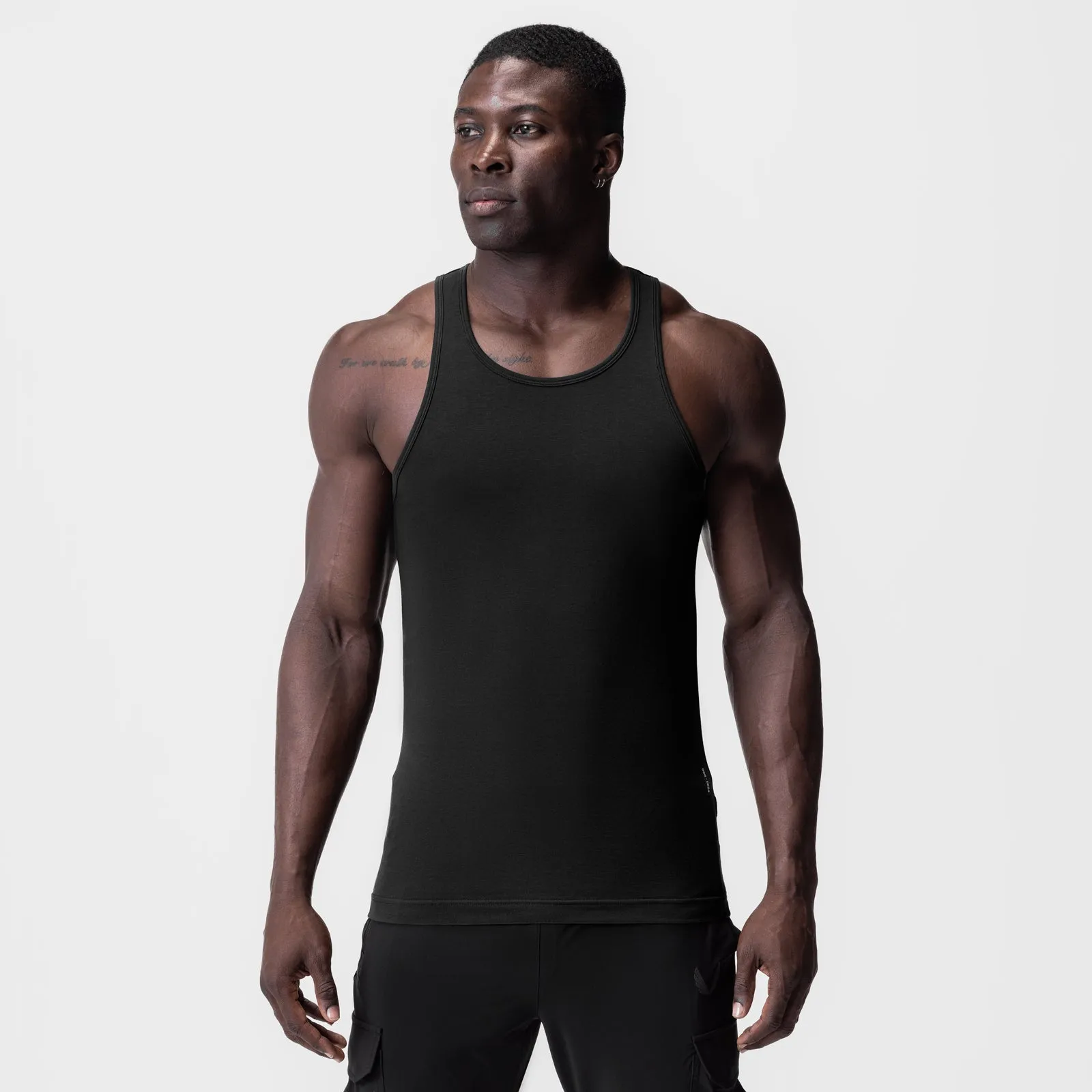 0924. Supima? Essential Slim Tank - Black Dull color explosion - proof