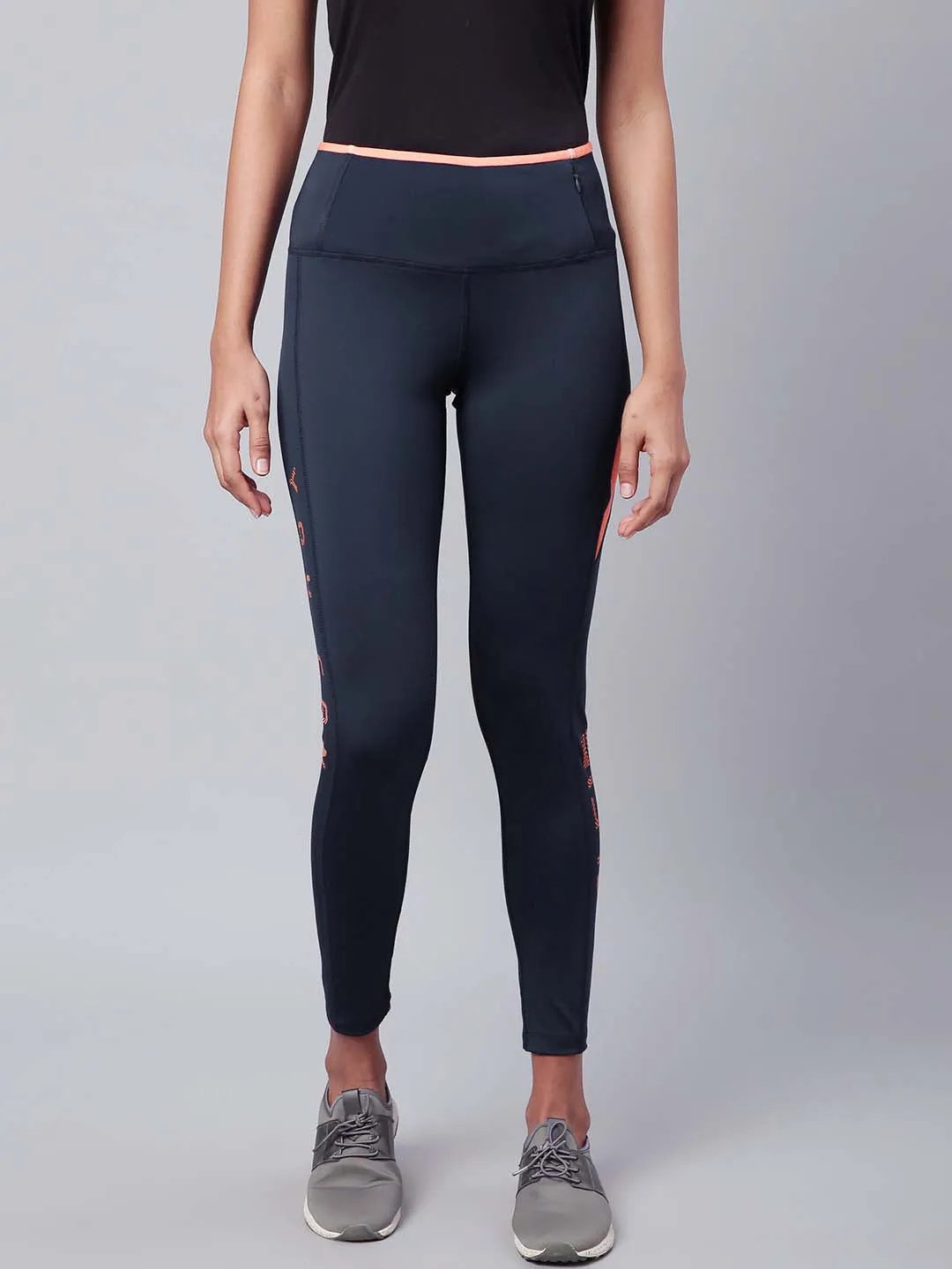 Alcis Women Navy Blue Drytech  Solid Cropped Training Tights Durable Stitch Home Lounge