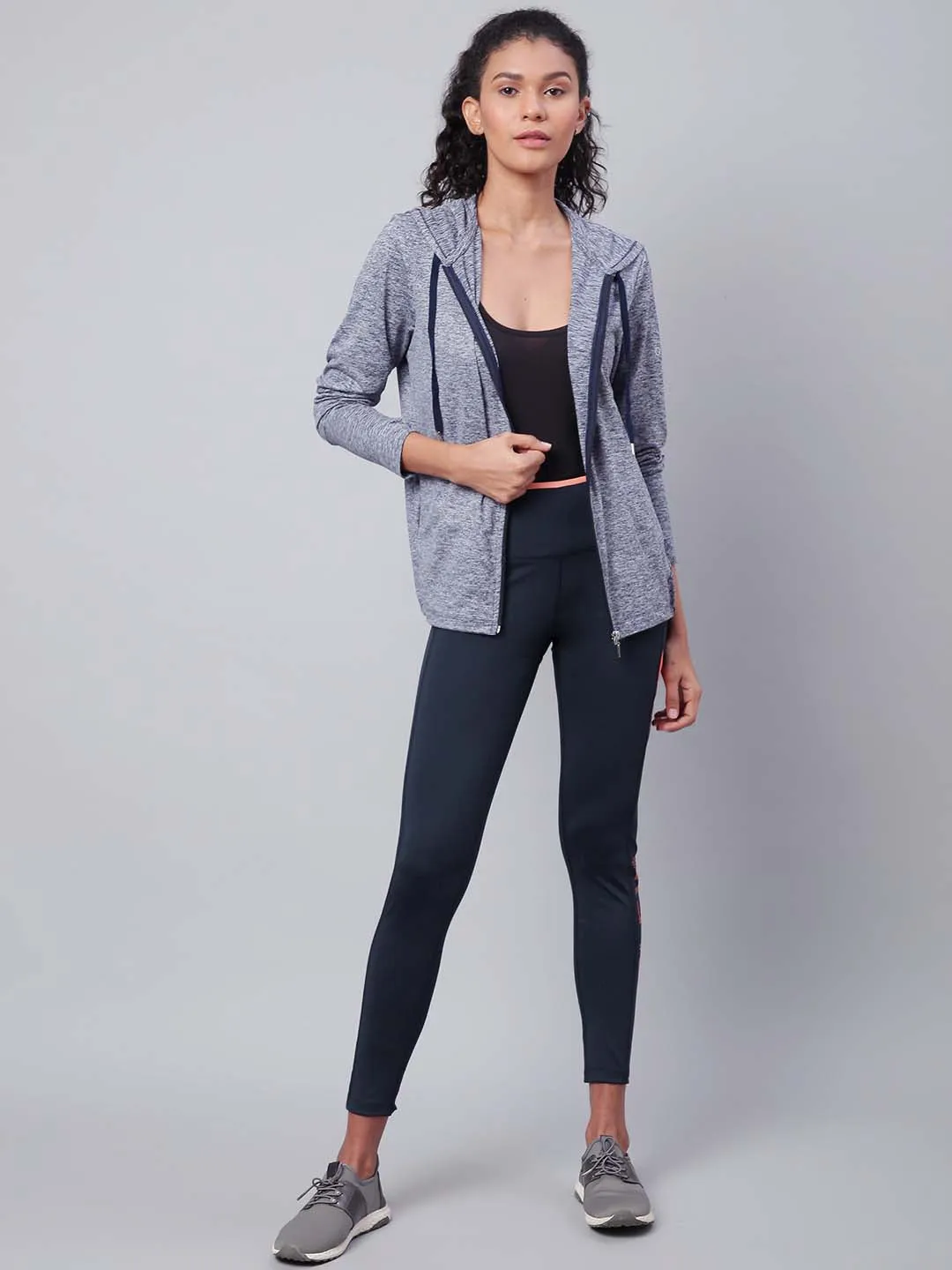 Yoga Class Breathable Fabric Alcis Women Navy Blue Drytech  Solid Cropped Training Tights