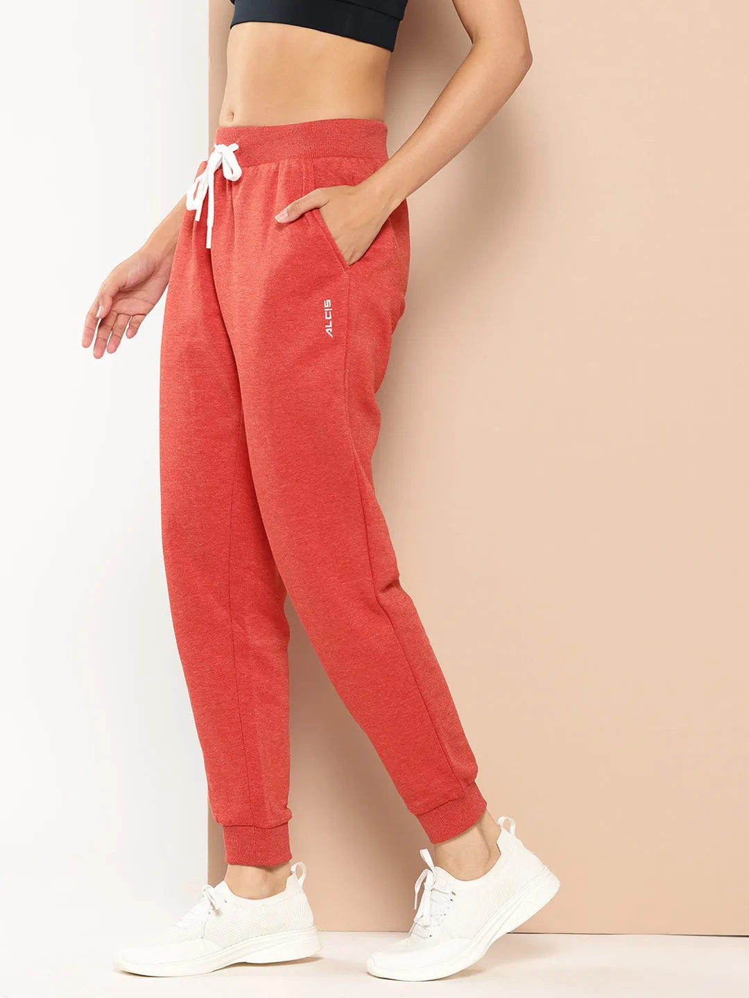 Alcis Women Red Slim Fit Solid Joggers FlexibleMobility
