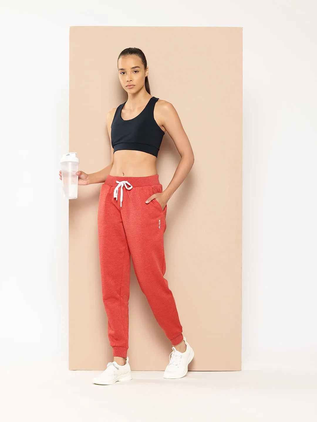 Alcis Women Red Slim Fit Solid Joggers StretchMaterial