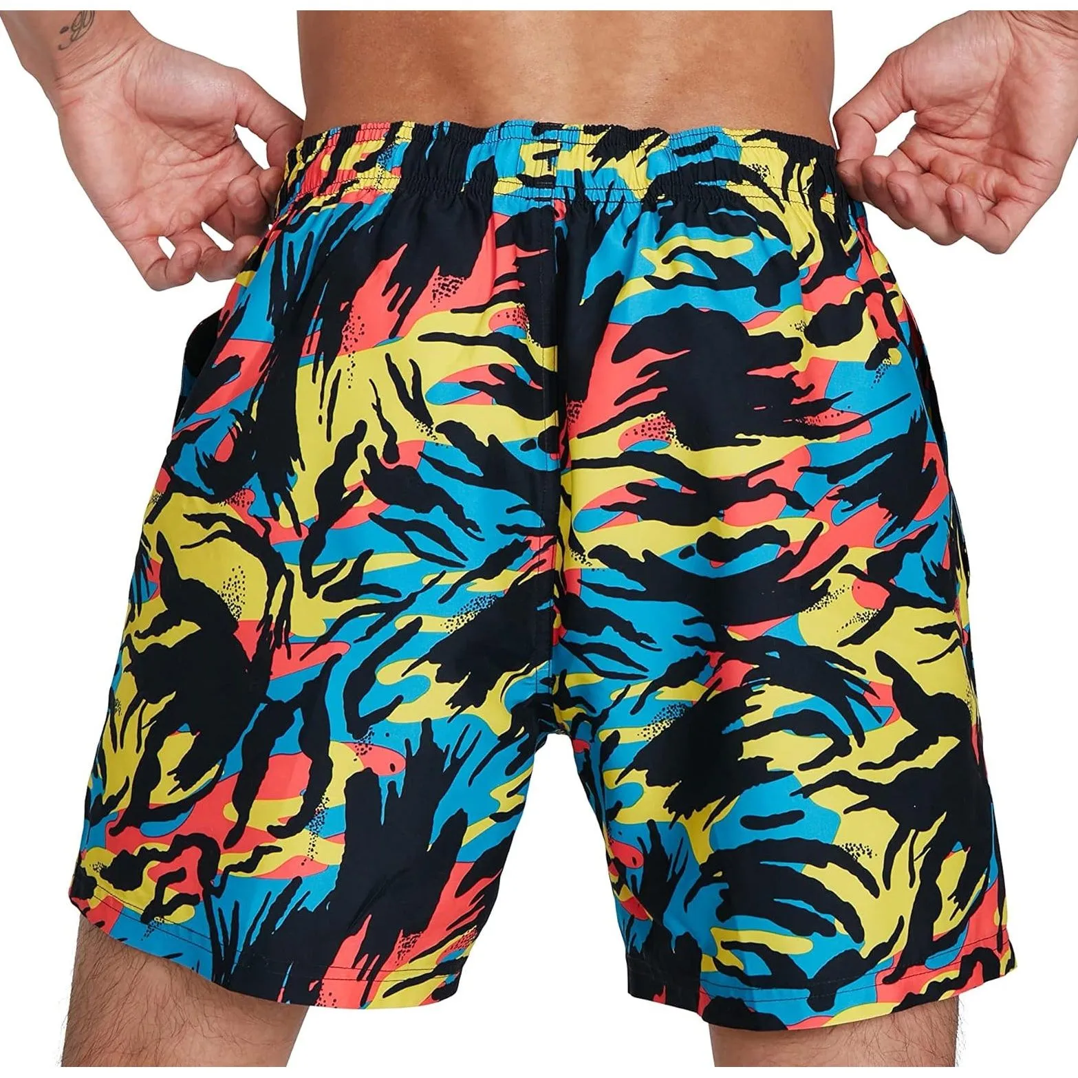 Speedo Printed Leisure 16 Inch Mens Swim Shorts - Black Textured Grip Comfort waistband