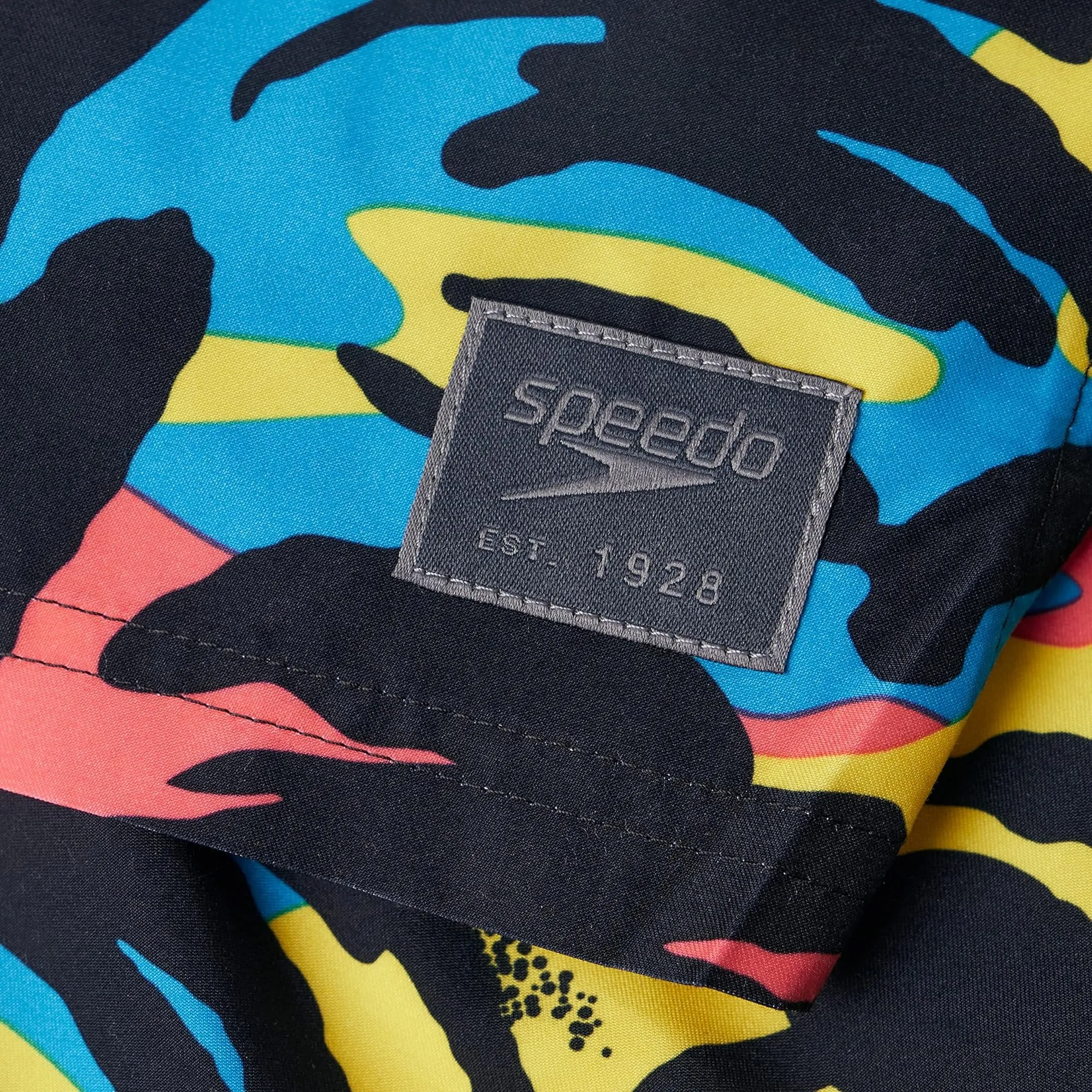 Speedo Printed Leisure 16 Inch Mens Swim Shorts - Black Color-Blocking Abstract art