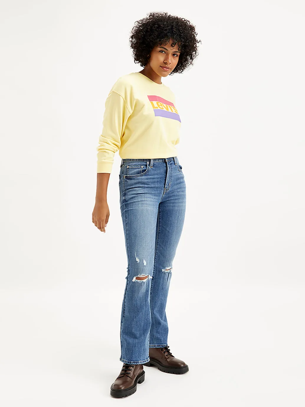 Women's 725 Blue Flared Fit High Rise Jeans Style Simplicity School Fit