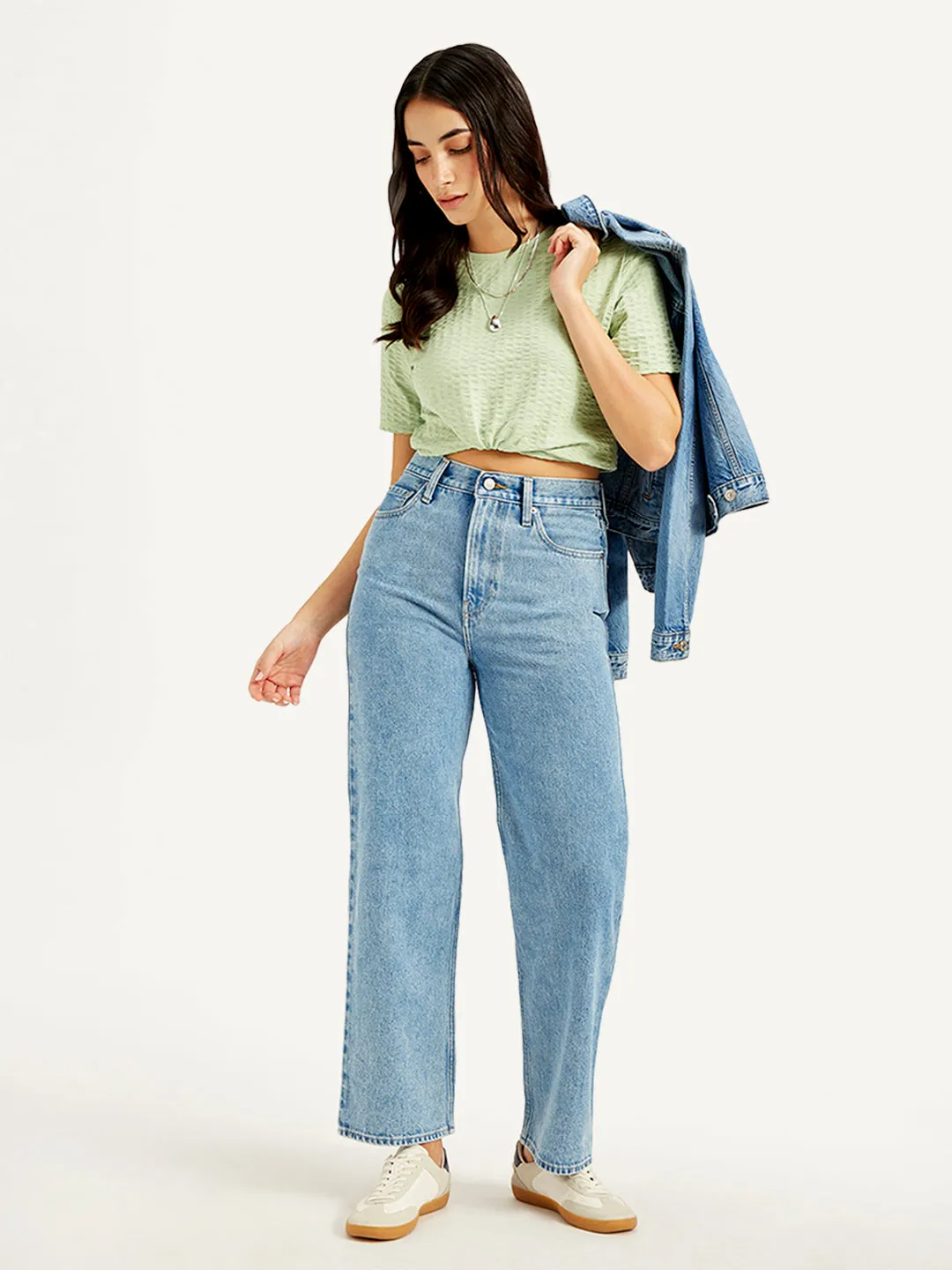 Sharp Silhouette Durable Eco Friendly Women's Blue Ribcage Straight Fit High Rise Jeans