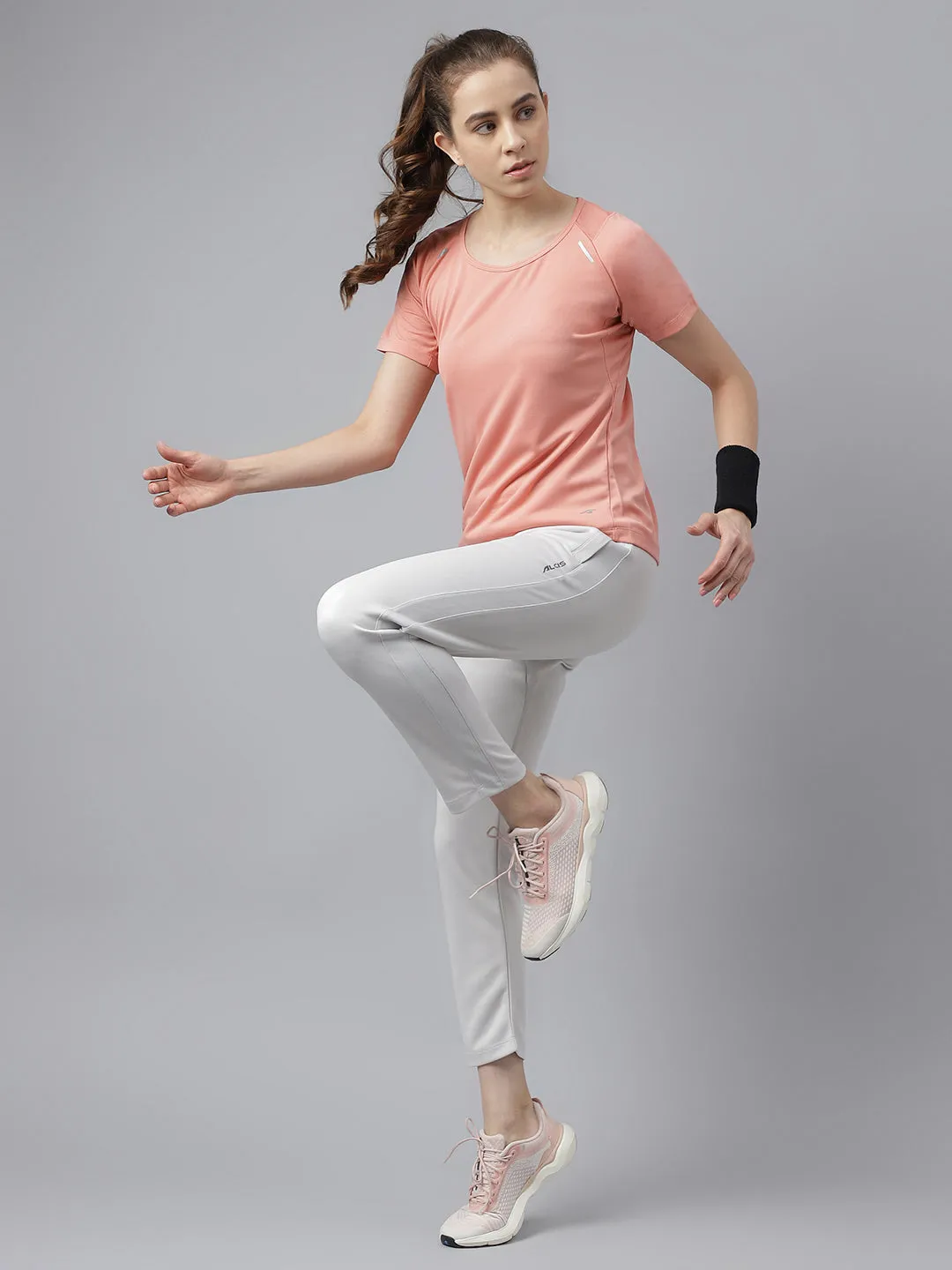 Static free Alcis Women's Light Grey Anti-Static Drytech  Slim-Fit Running Track Pants