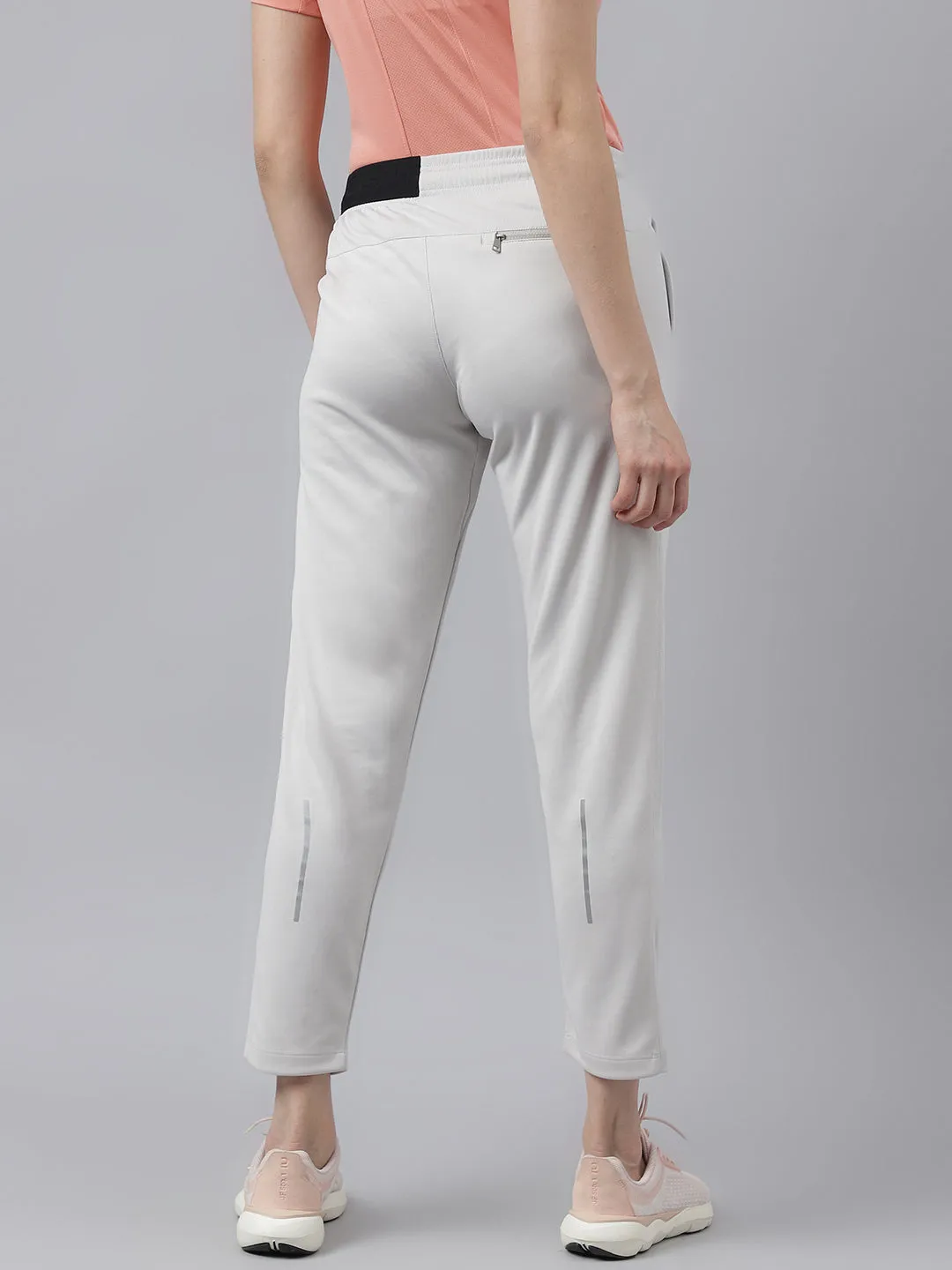 Alcis Women's Light Grey Anti-Static Drytech  Slim-Fit Running Track Pants Cuffed hem Rayon drape