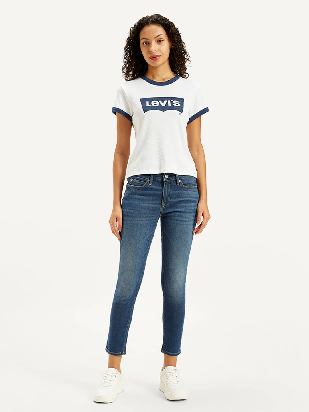 Women's 711 Blue Skinny Fit Mid Rise Jeans Natural Look