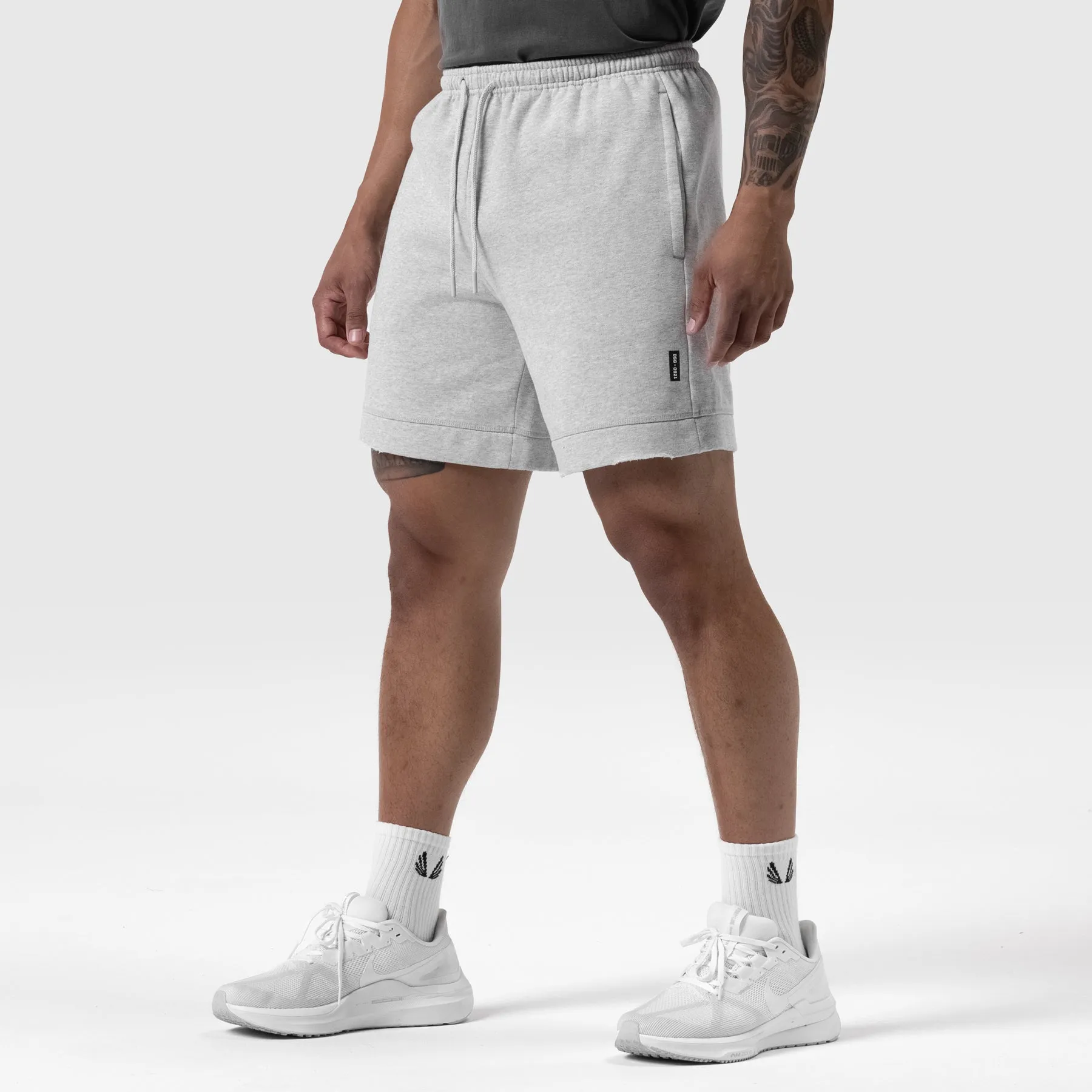 0921. Tech Essential? Sweat Short - Heather Grey thermal fabric