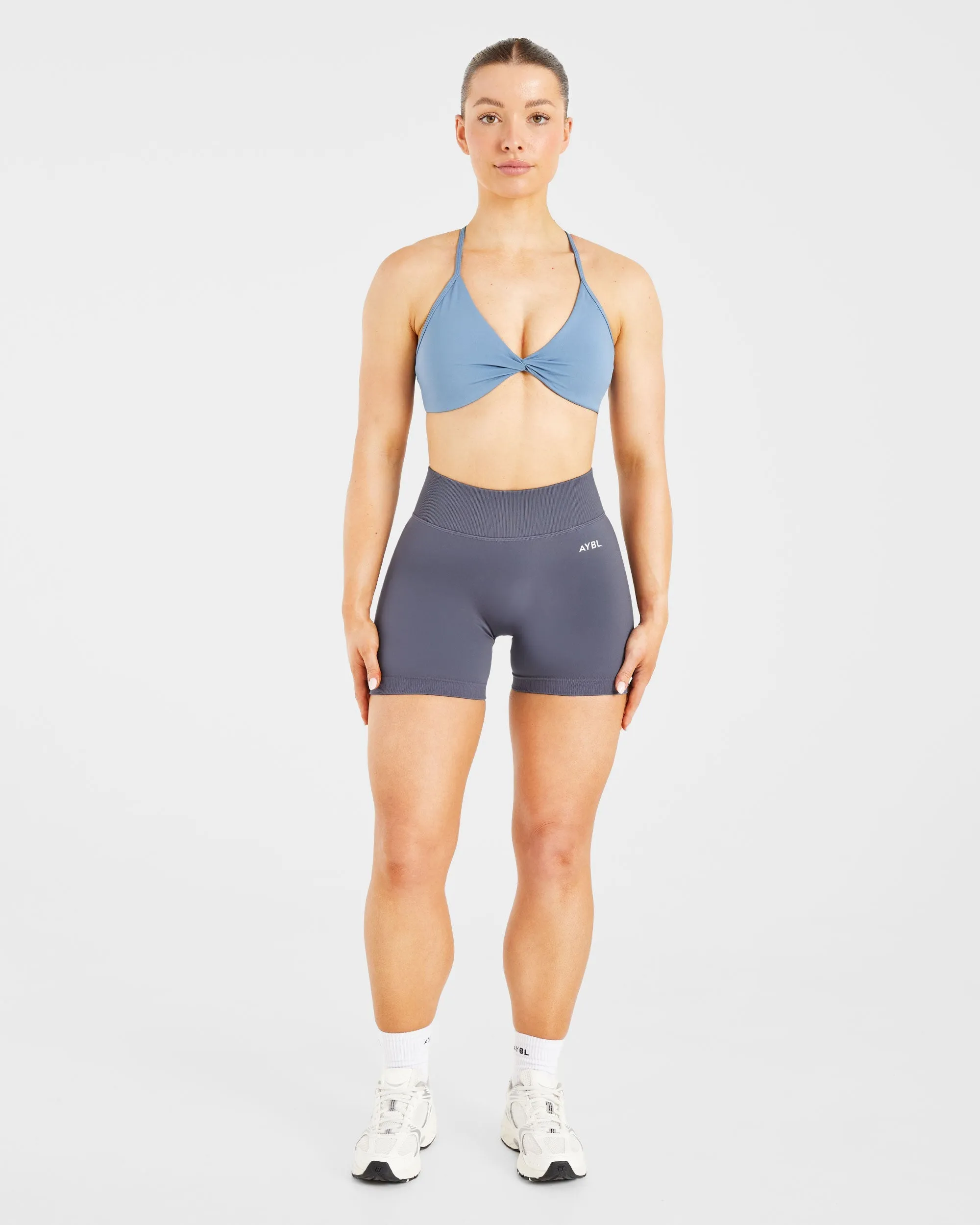 indoor exercise Durable Fit Essential Twist Crossback Sports Bra - Slate Blue