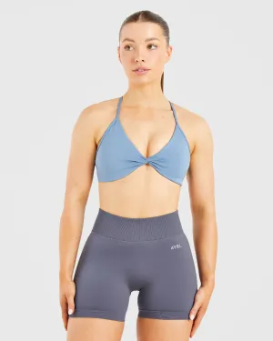 Essential Twist Crossback Sports Bra - Slate Blue Organic