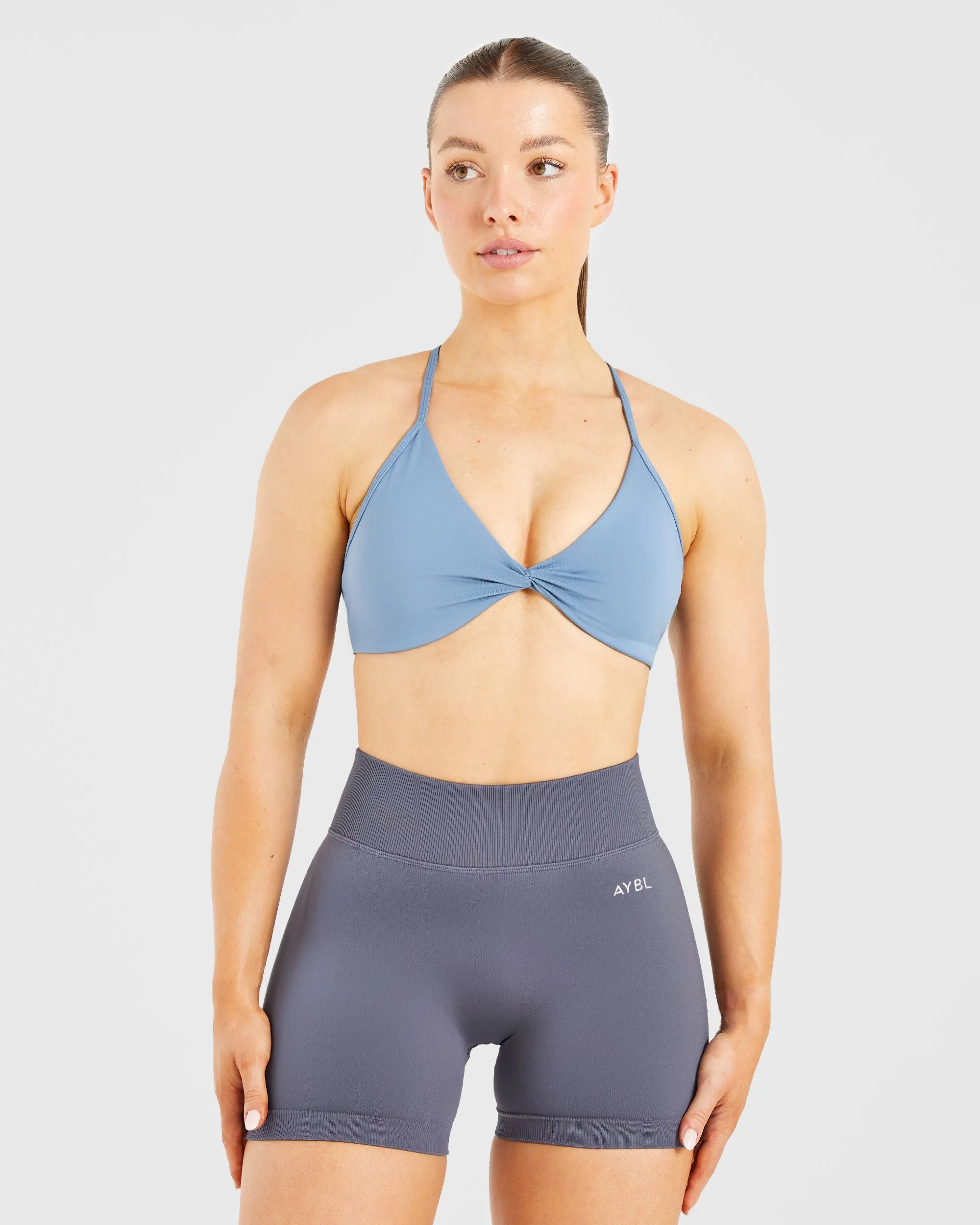 Essential Twist Crossback Sports Bra - Slate Blue Organic