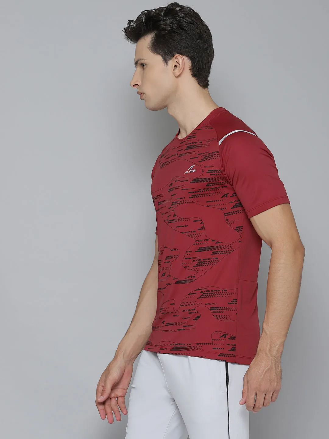 Alcis Men Self Design Red Tshirts Winter Fit