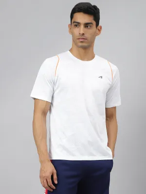Natural Fiber Blend Alcis Men White Jacquard Mesh Anti-Static Slim-Fit Round Neck Training T-Shirt