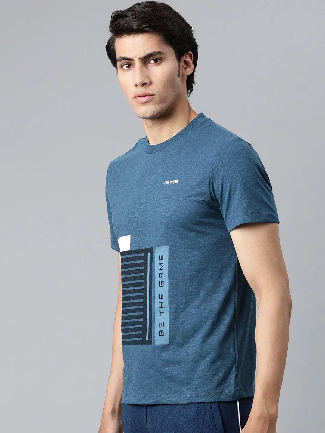 Alcis Men Blue Typography Printed Slim Fit T-shirt BuiltIn Grip Young Edge