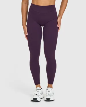 Easy Wear Work Commute Breathable Fabric Unified High Waisted Leggings White Logo | Blackberry Purple Durable Stitching