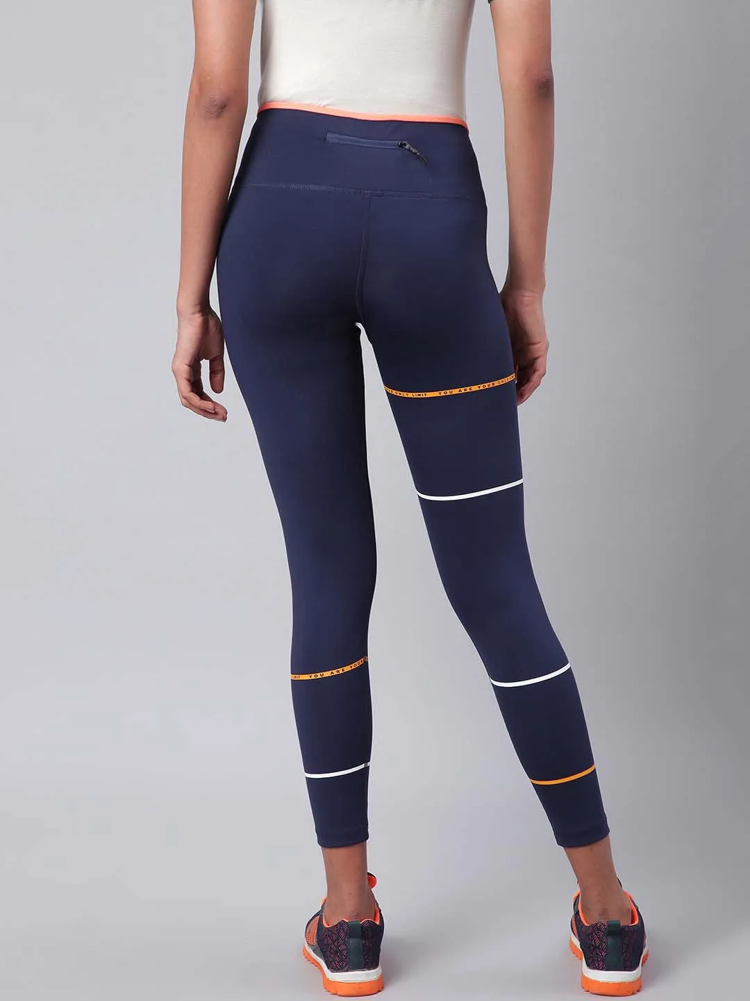 Luxury Choice Body Shaping Alcis Women Navy Blue Striped Secure Fit Cropped Training Tights