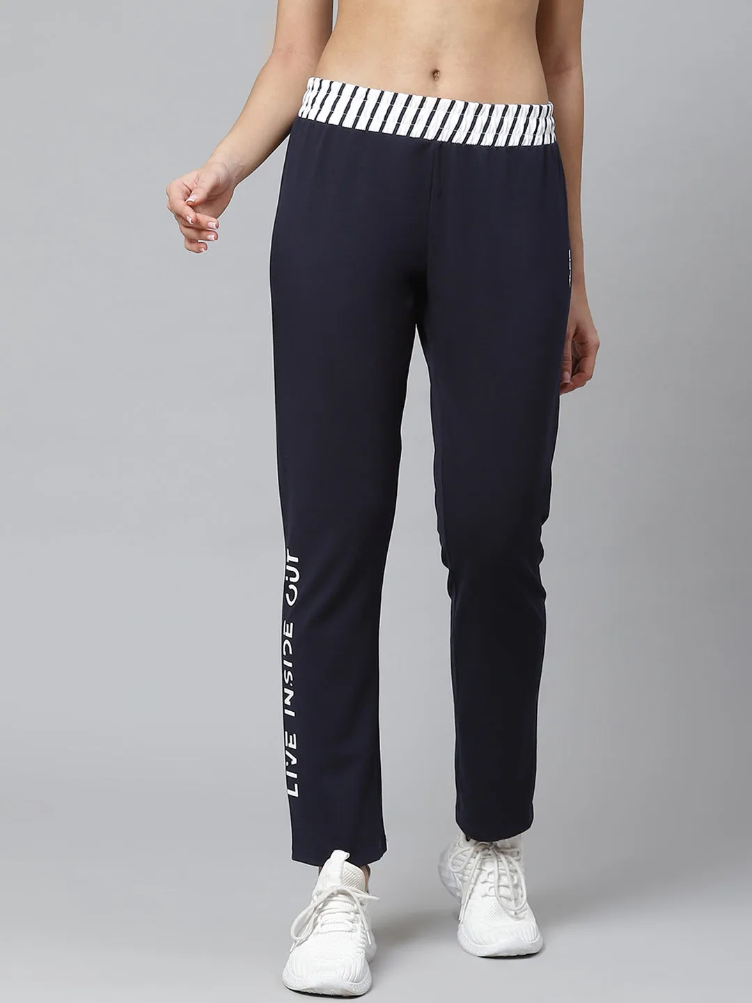 Alcis Women Navy Solid Training Track Pants No Pressure Seamless Design Fitness Training