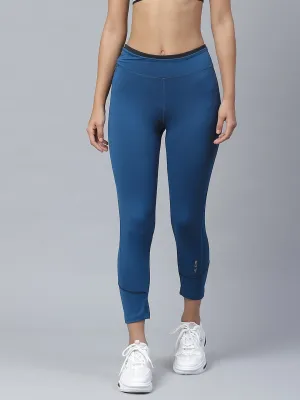 Alcis Women Teal Blue Solid Knitted Running Tights Everyday Movement City Walk Rib Knit