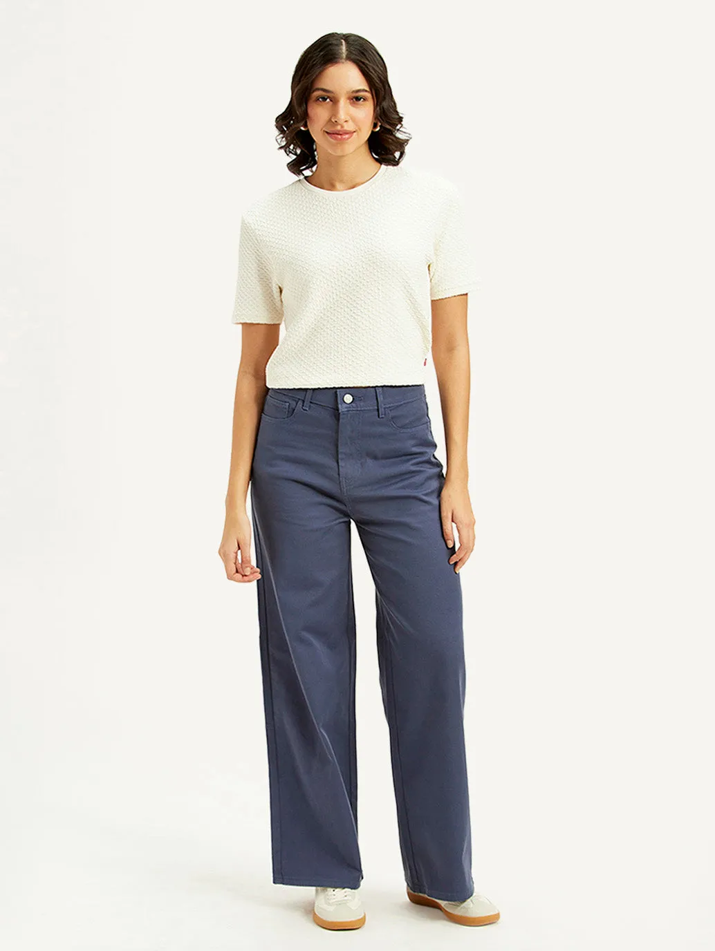 Women's Navy Blue Vintage Chino Wideleg Fit High Rise Jeans Style Basic Holiday Vibes Athlete Fit