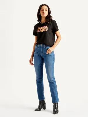 Women's 724 Blue Straight Fit High Rise Jeans Classic Casual Casual Friday Versatile