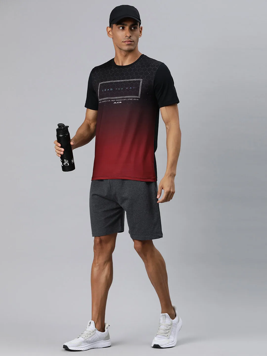 AdjustableHemline Organic Ease Alcis Men Black Typography Printed Anti Static Slim Fit T-shirt