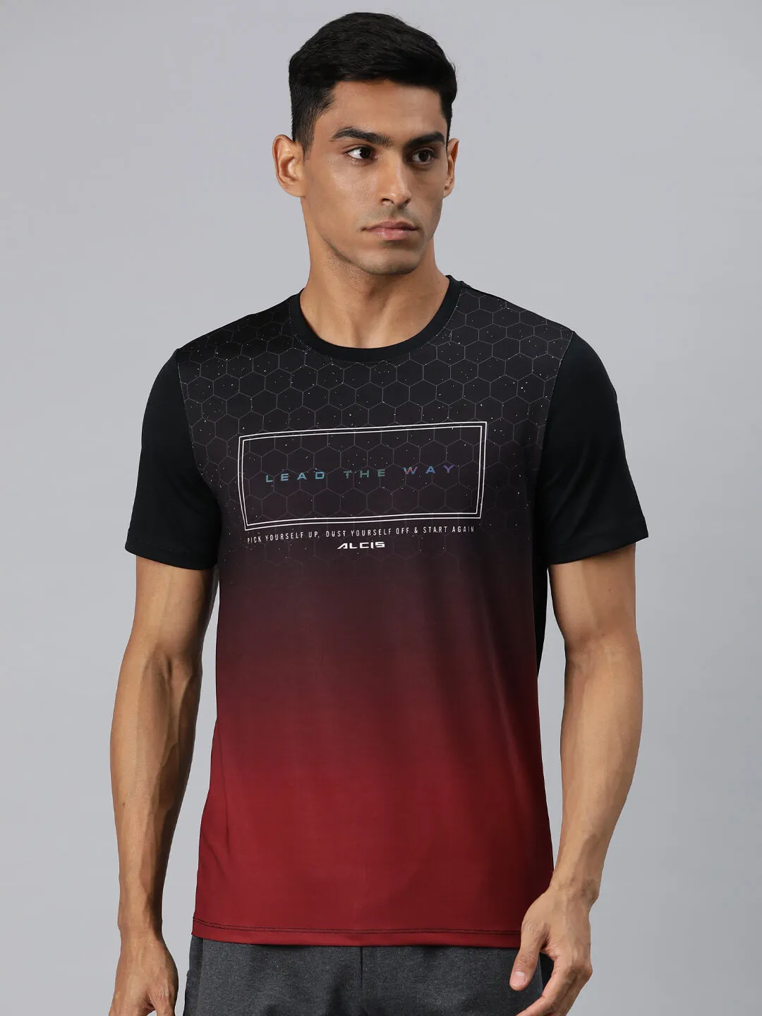 LayeredNeckline Music Mood Alcis Men Black Typography Printed Anti Static Slim Fit T-shirt