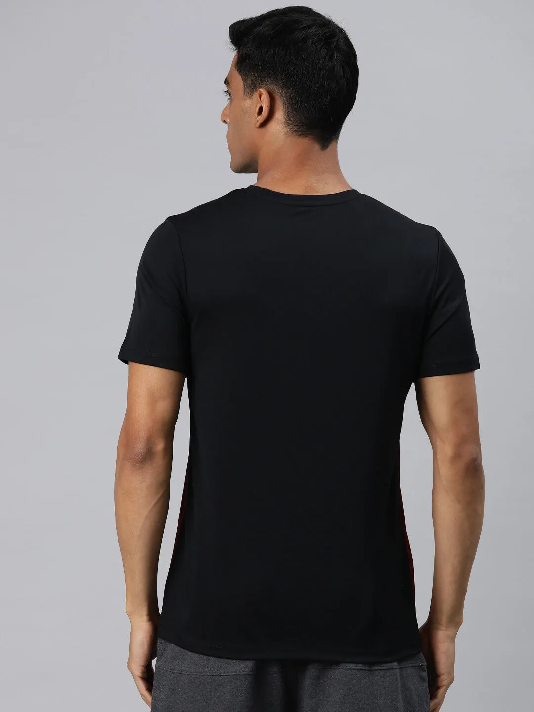 Breathable mesh Alcis Men Black Typography Printed Anti Static Slim Fit T-shirt