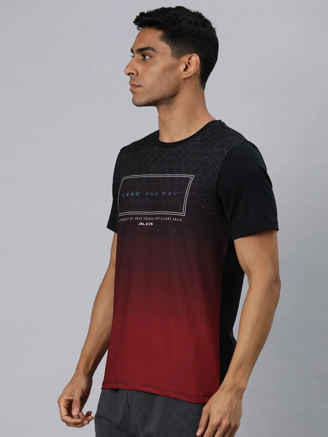 Alcis Men Black Typography Printed Anti Static Slim Fit T-shirt OdorResistantClothing Stone Glow