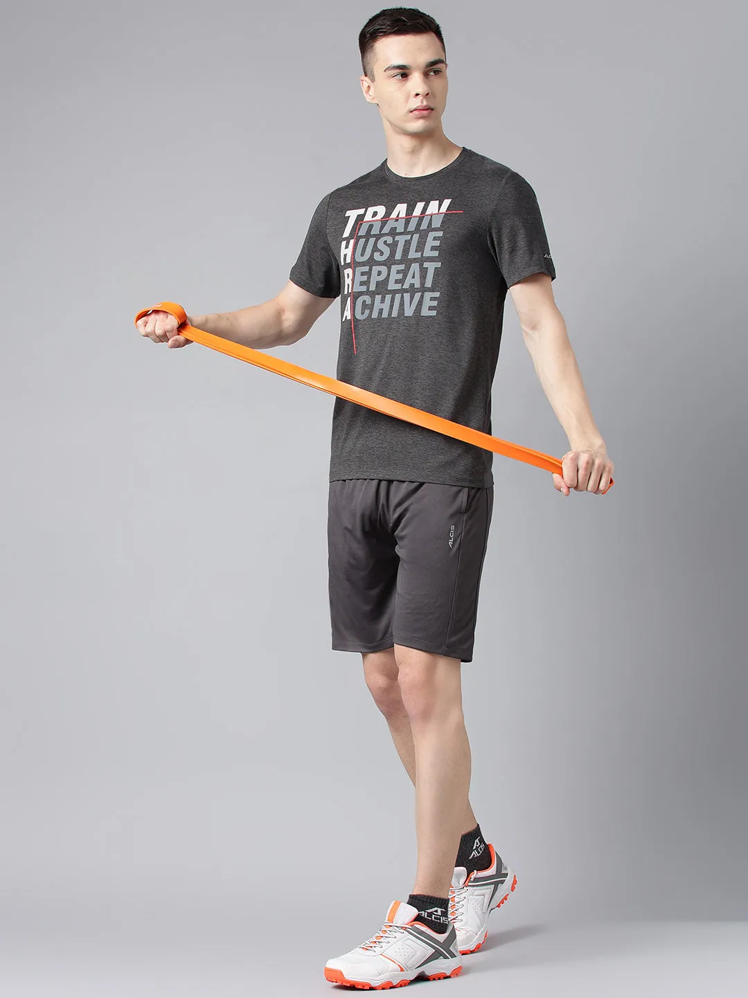 Joy Mood Energy Flow Alcis Men's Grey & Black Anti-Static Drytech  Slim-Fit Training Tee