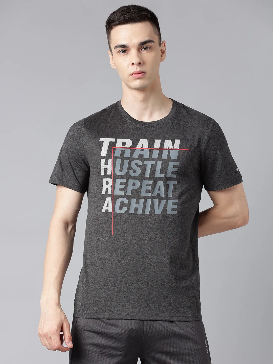 Alcis Men's Grey & Black Anti-Static Drytech  Slim-Fit Training Tee Future Edge