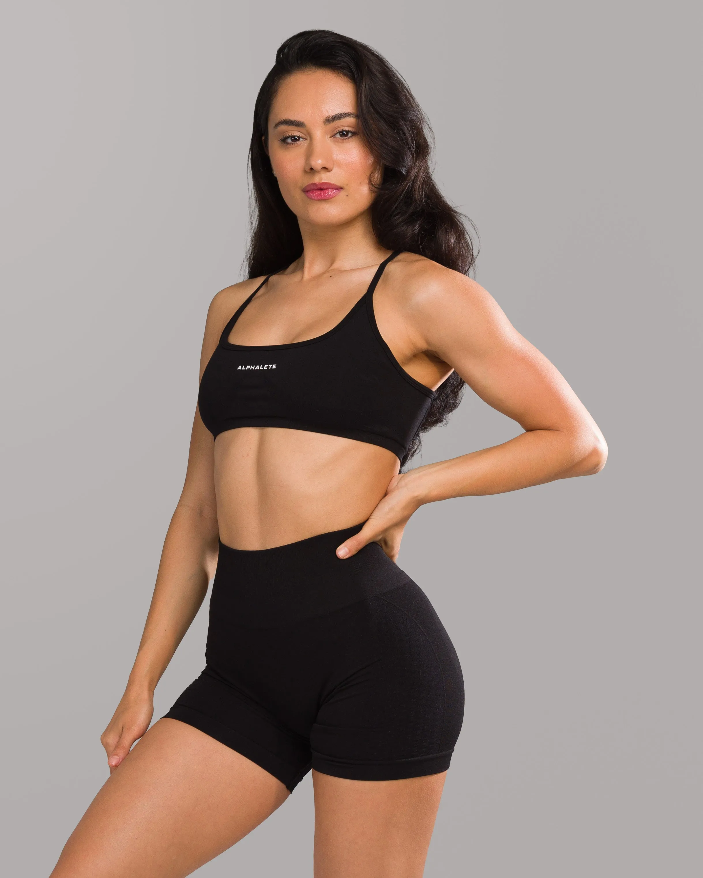 Durable Fabric Anti-chafe seams Amplify Open Back Bra - Black