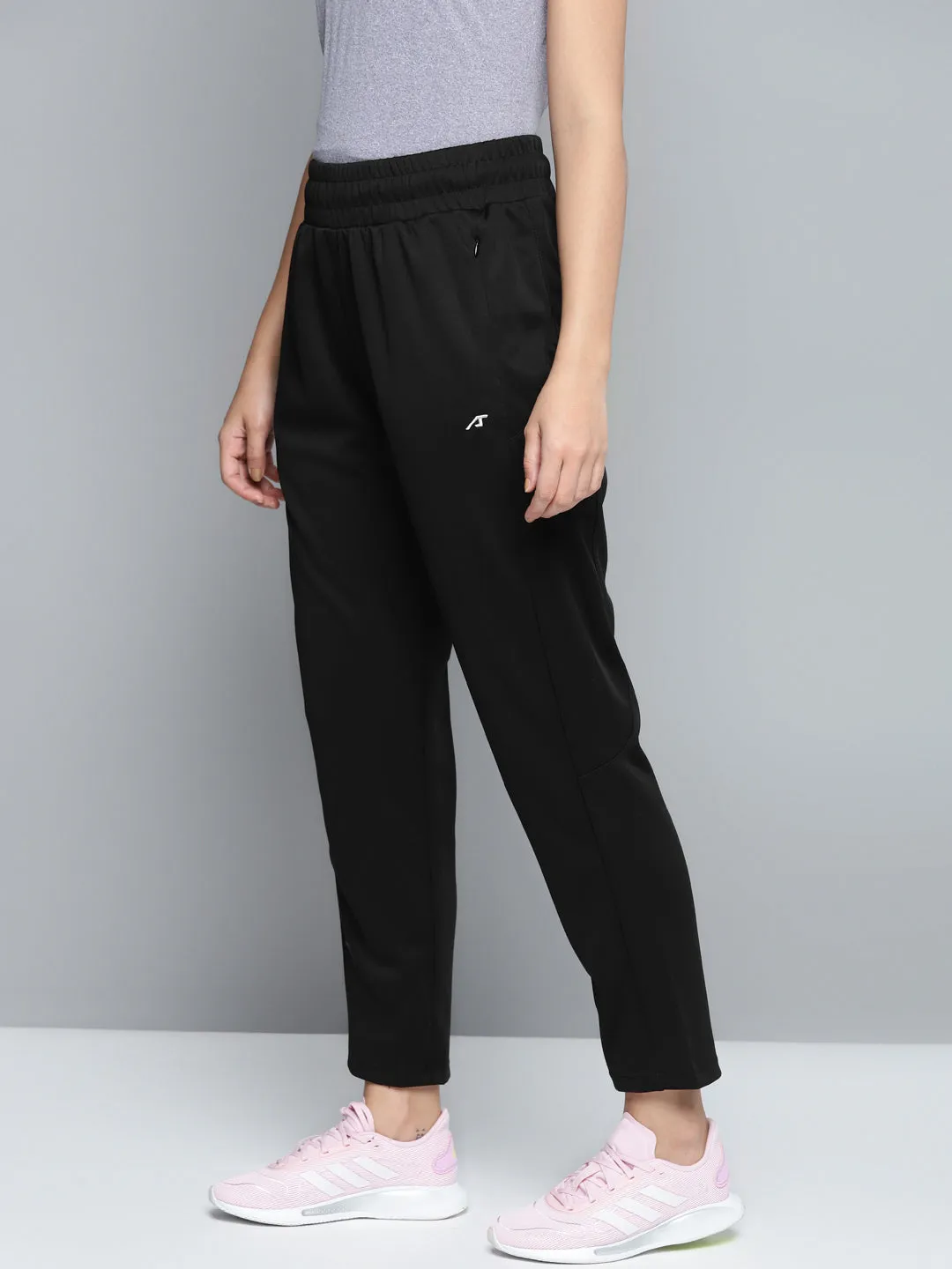 Alcis Women Black Solid Slim Fit Track Pants Back pockets