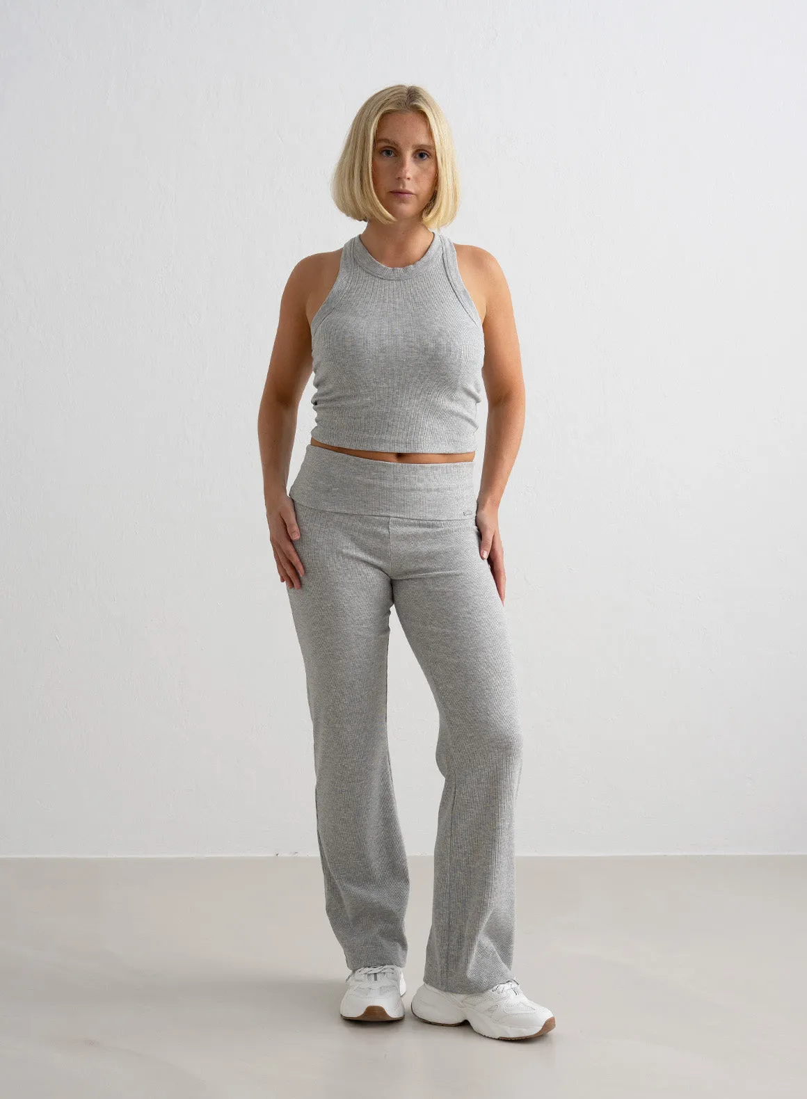 Double Stitched Seams Quick Conversion Hem Grey Melange Ease Ribbed Petite Pants