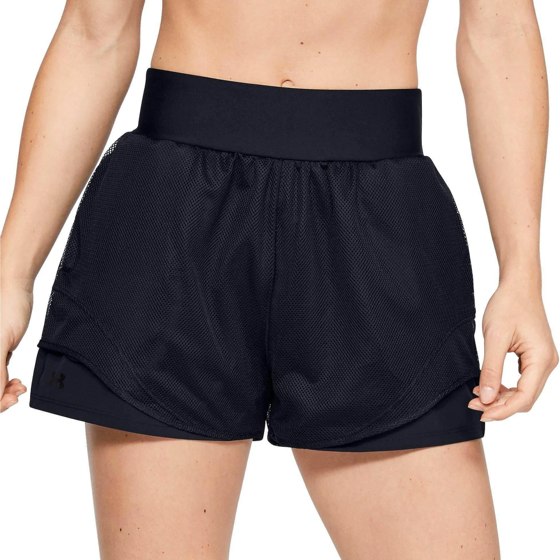 Abrasion Defying Knee Patches creative industry Under Armour Warrior Mesh Layer Womens Training Shorts - Black