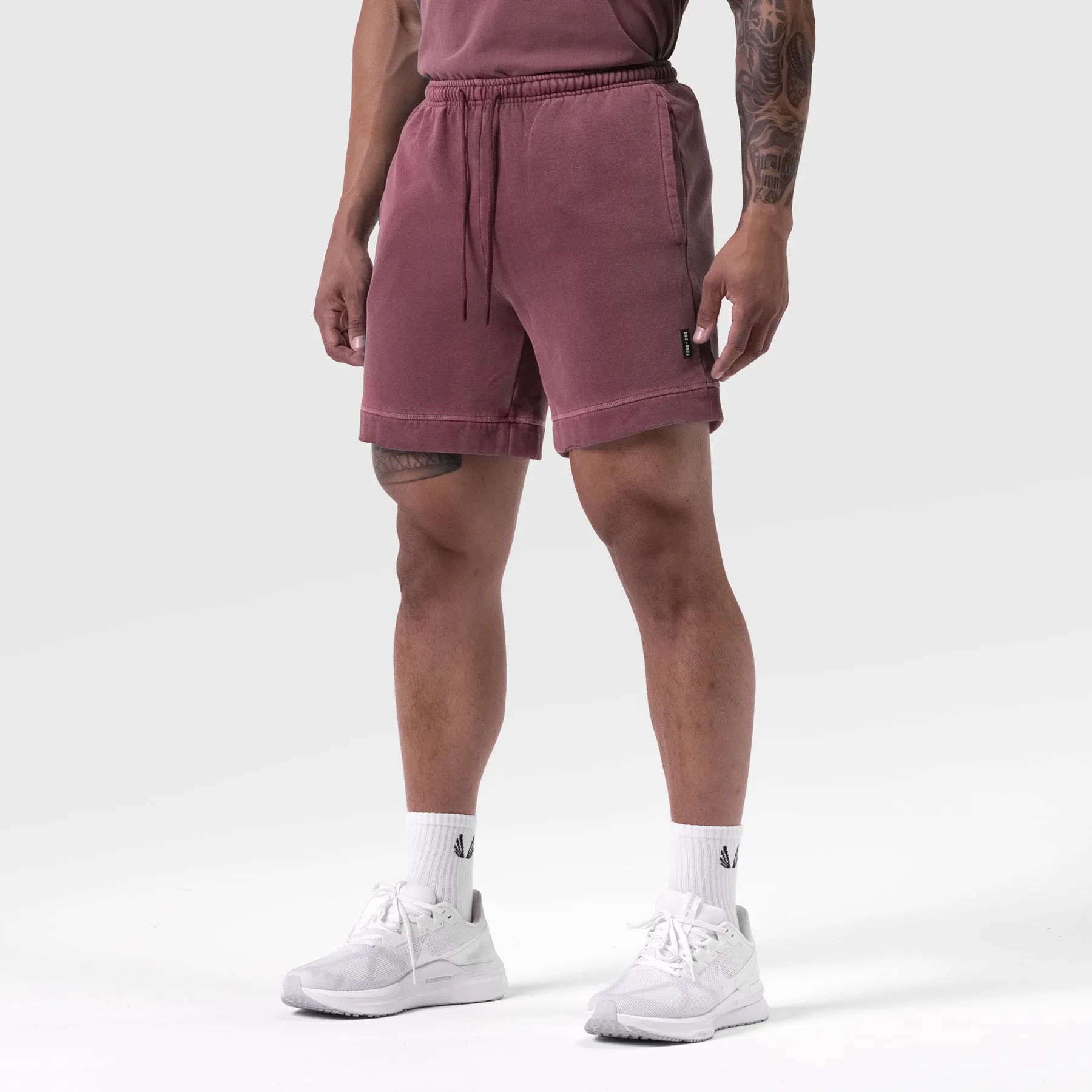 0921. Tech Essential? Sweat Short - Faded Crimson Zipper pockets Flexible Hemline