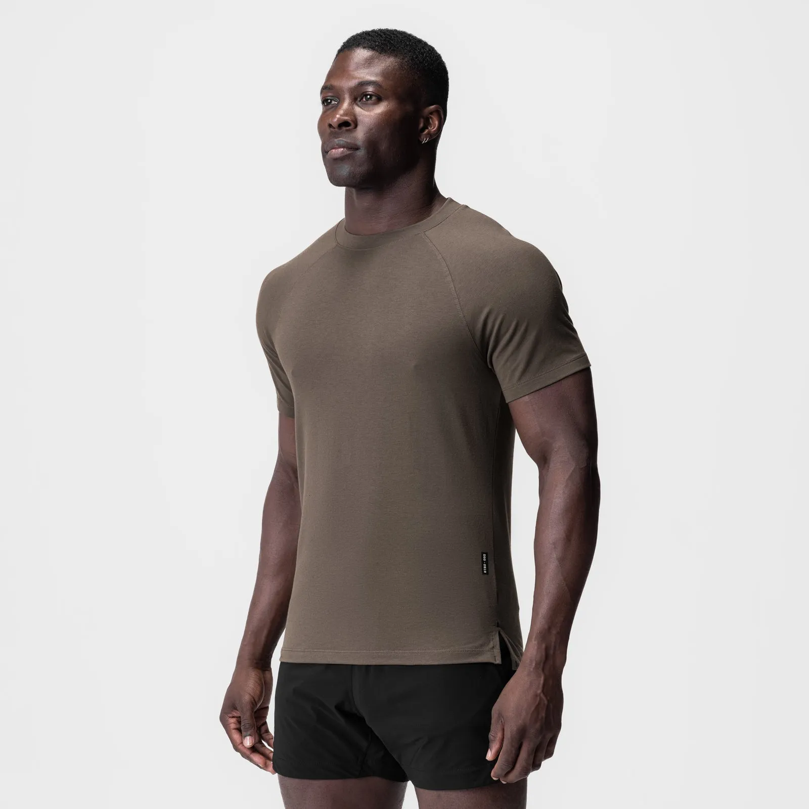 0919. Supima? Fitted Tee - Deep Taupe Best Seller Subtle Logo Placement