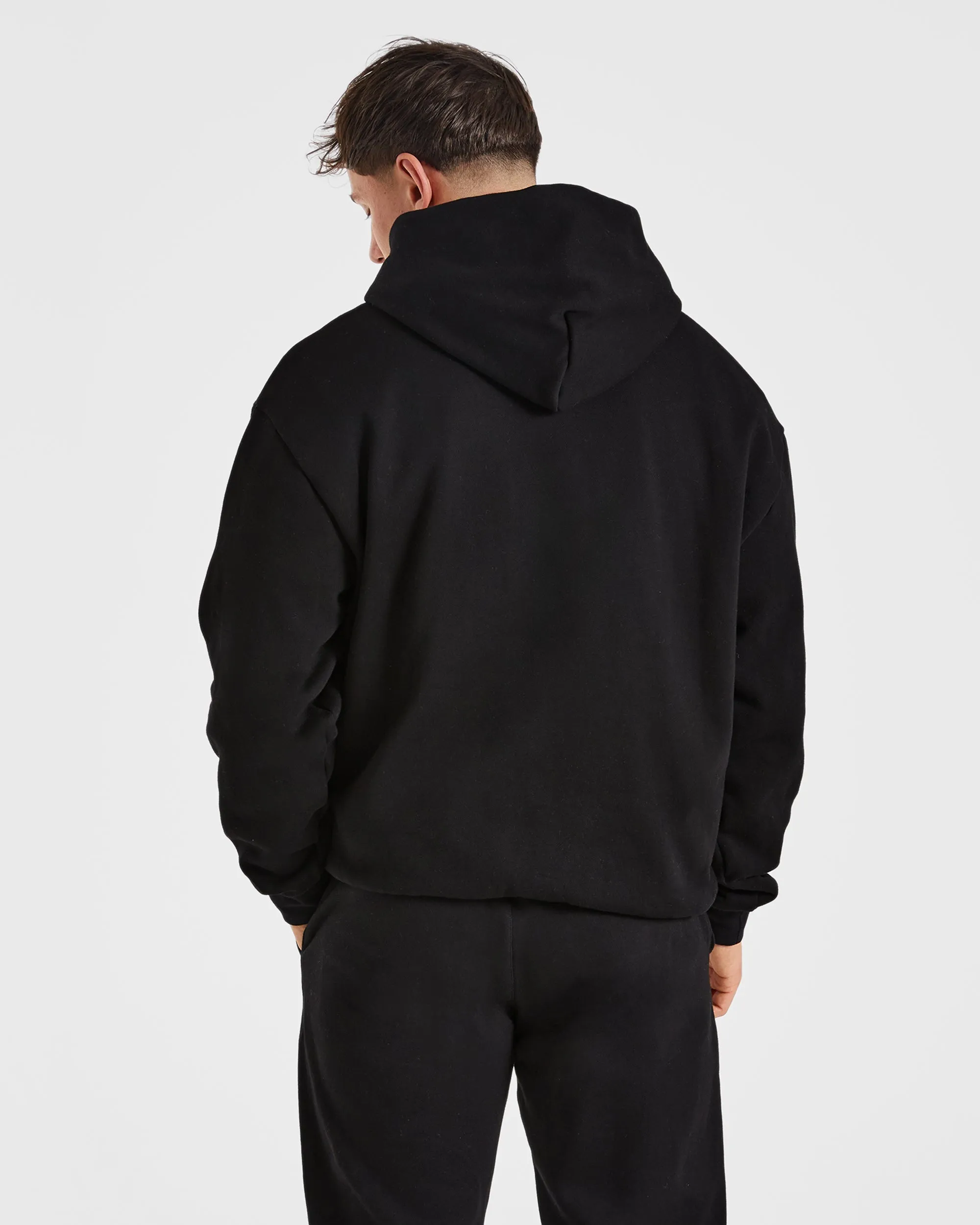 Essential Oversized Hoodie - Black Reinforced Hemline Colorblock Panel Design