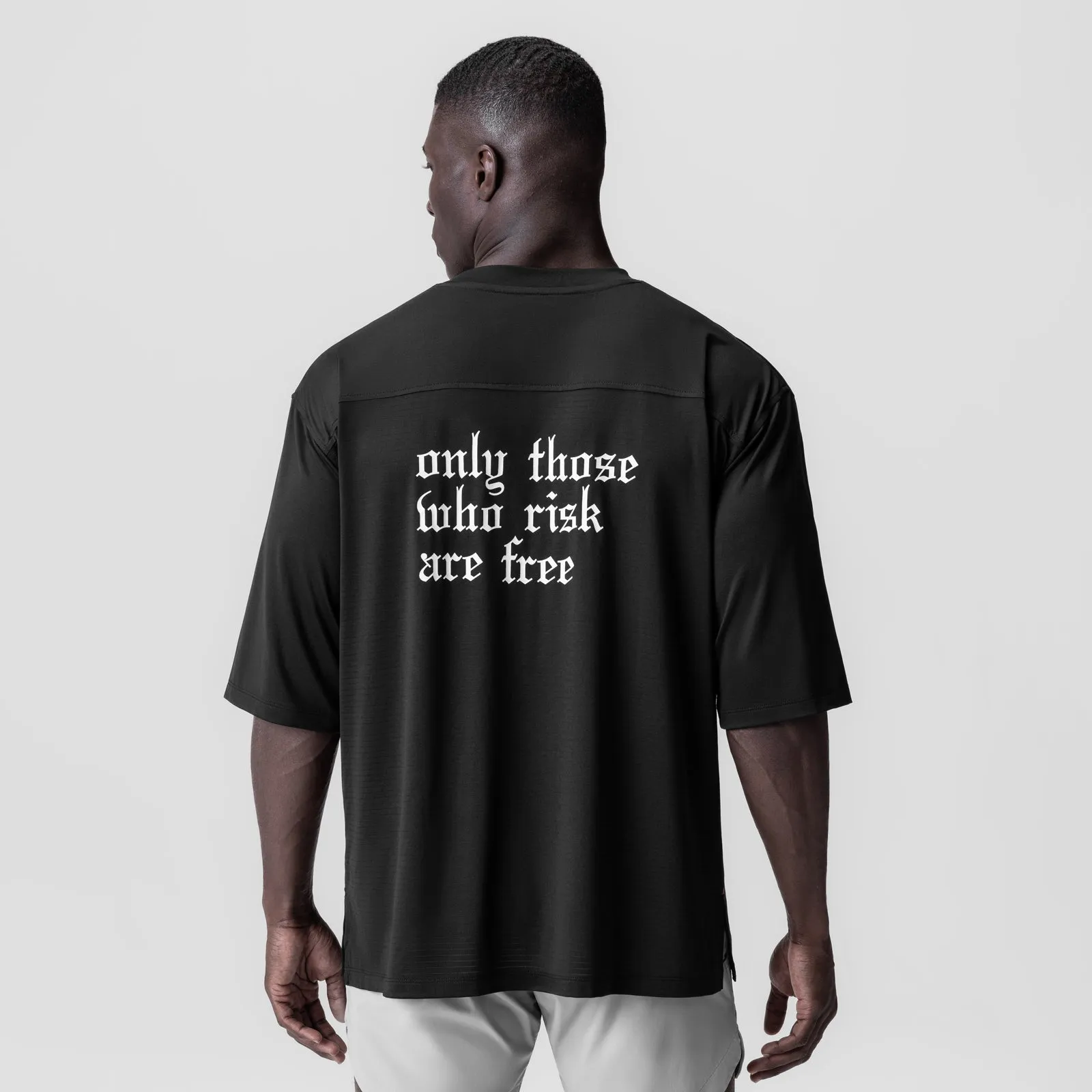 Stylish and Easygoing 0841. 3D-Lite? 2.0 Lycra? 3/4-Sleeve Oversized Tee - Black "OTWR Block"