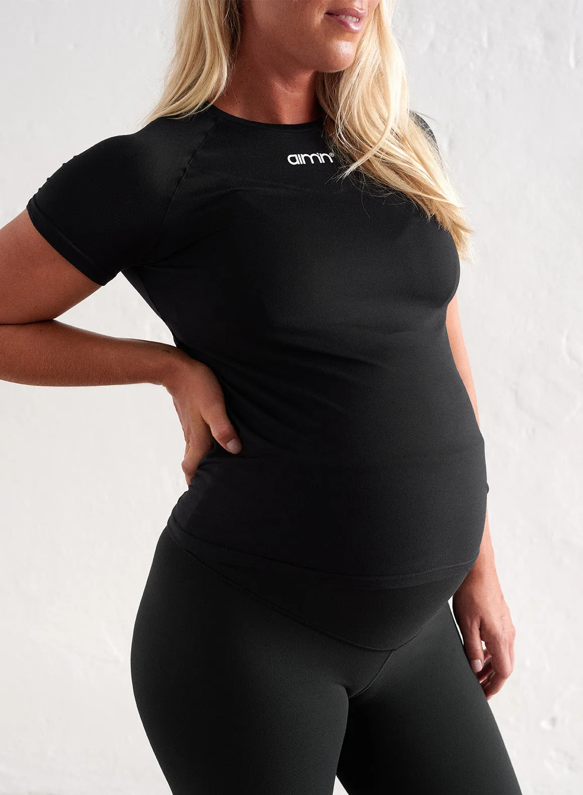 Black Soft Basic Maternity Short Sleeve Party fun
